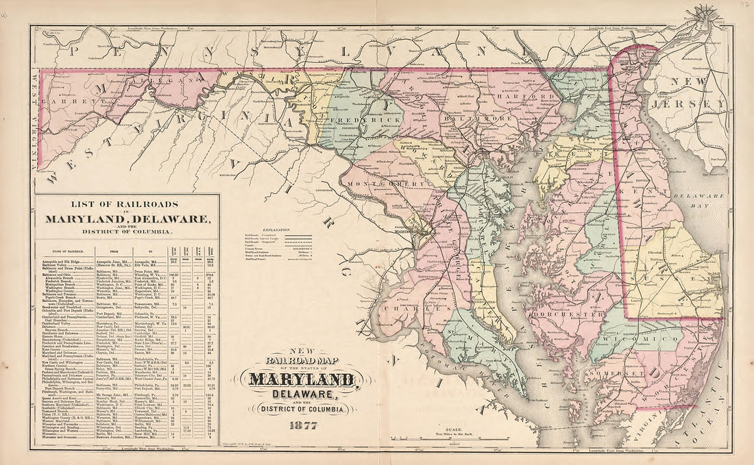Railroad Map of Maryland, Delaware and the District of Columbia from an Illustrated Atlas of Cecil County, Maryland 1877 by Relic Map Company