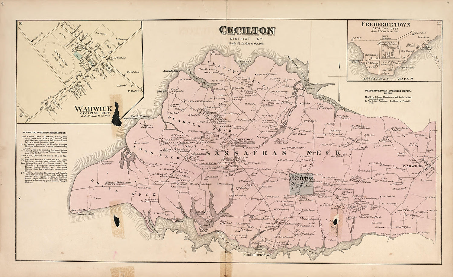 Warwick - Cecilton - Fredericktown from an Illustrated Atlas of Cecil County, Maryland 1877 by Relic Map Company