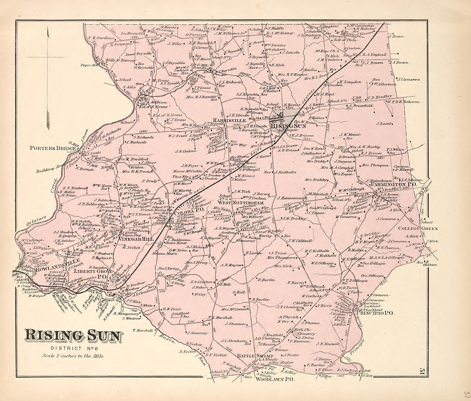 Rising Sun from an Illustrated Atlas of Cecil County, Maryland 1877 by Relic Map Company
