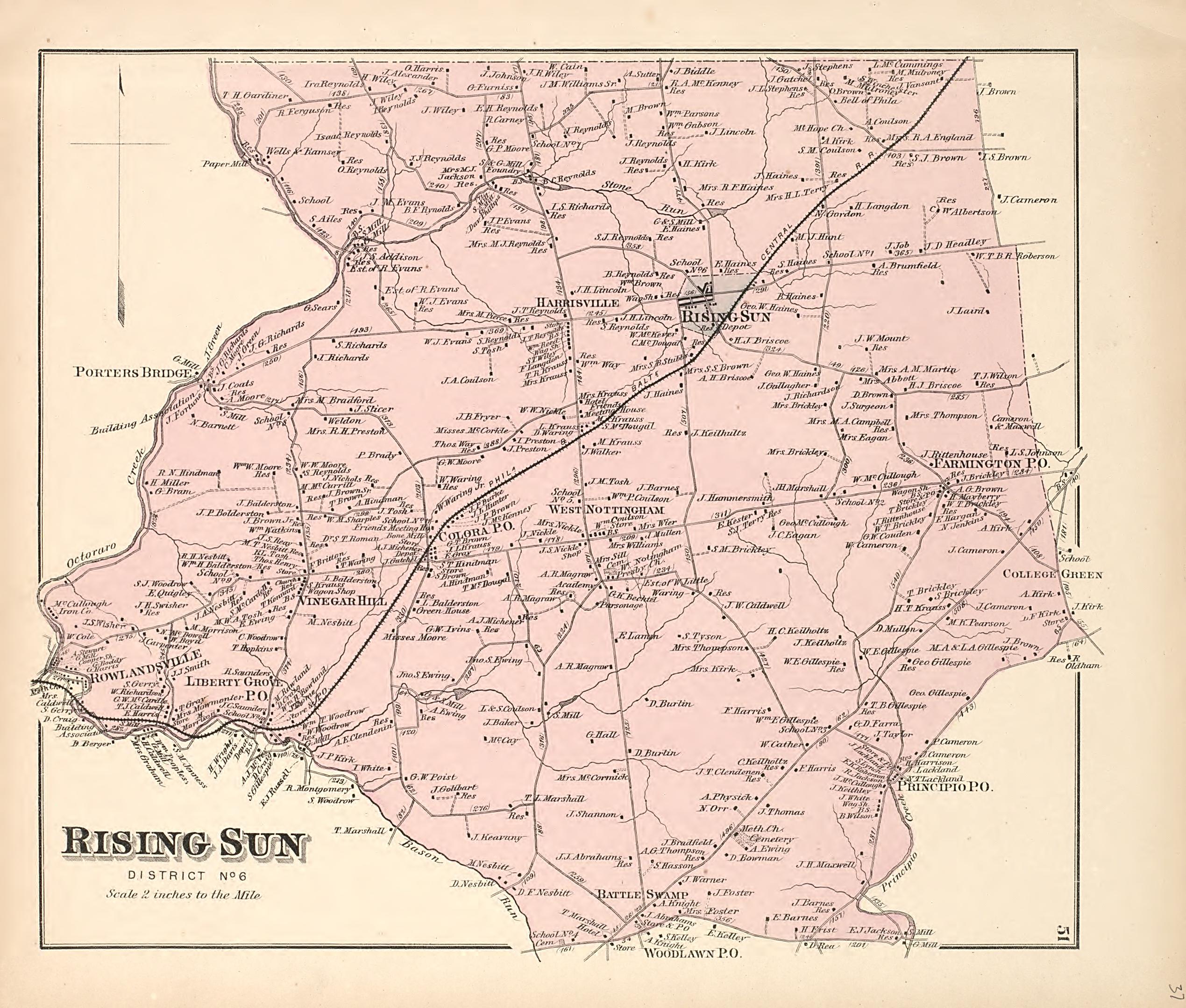 Rising Sun from an Illustrated Atlas of Cecil County, Maryland 1877 by Relic Map Company