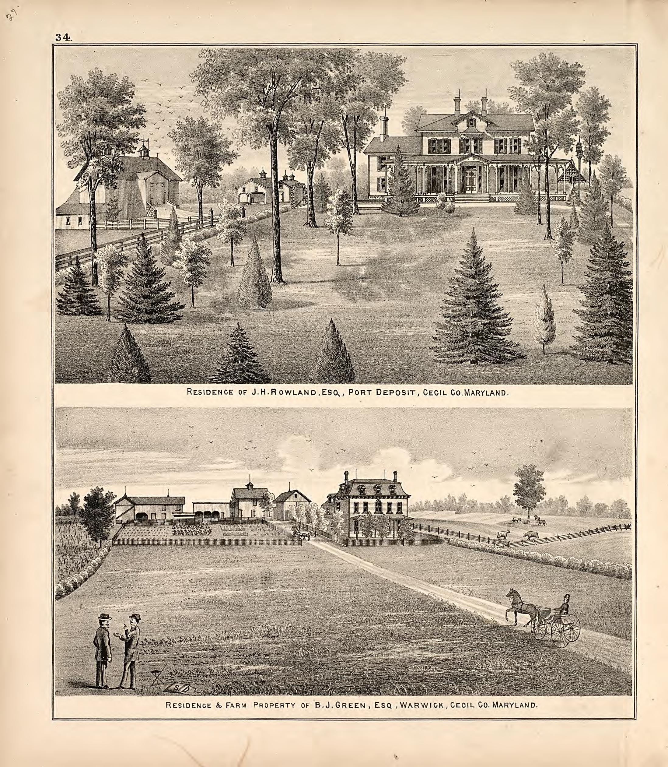 2 Views from an Illustrated Atlas of Cecil County, Maryland 1877 by Relic Map Company