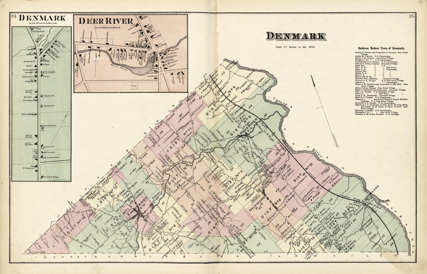 Denmark; Deer River from Atlas of Lewis County, New York 1875 by Relic Map Company