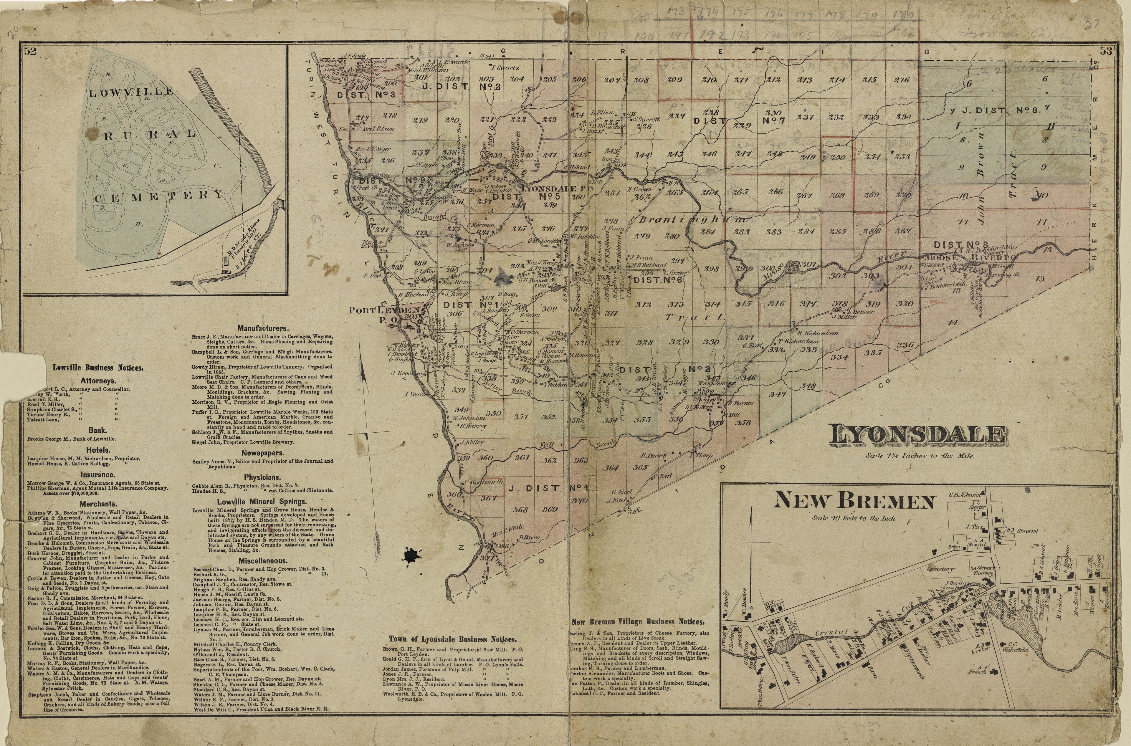 Lyonsdale; New Bremen from Atlas of Lewis County, New York 1875 by Relic Map Company