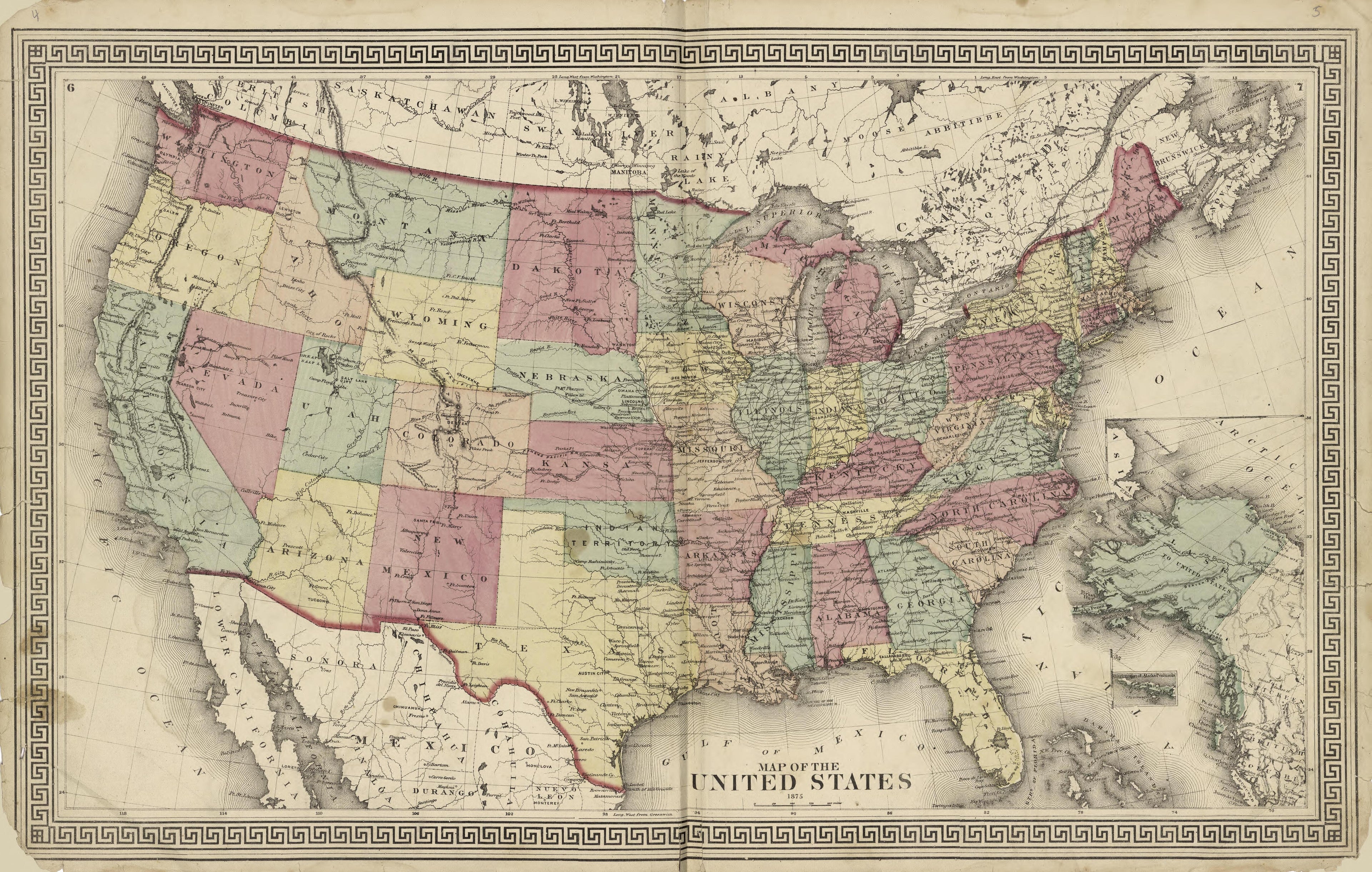 Map of the United States from Atlas of Lewis County, New York 1875 by Relic Map Company