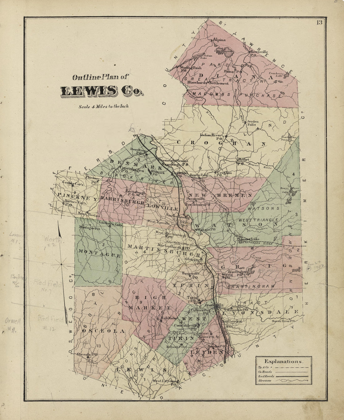 Outline Plan of Lewes County from Atlas of Lewis County, New York 1875 by Relic Map Company