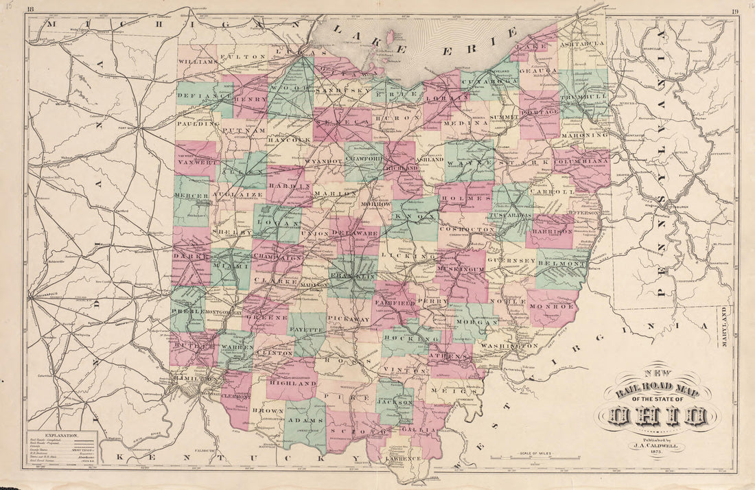 Railroad Map of the State of Ohio from Caldwell&