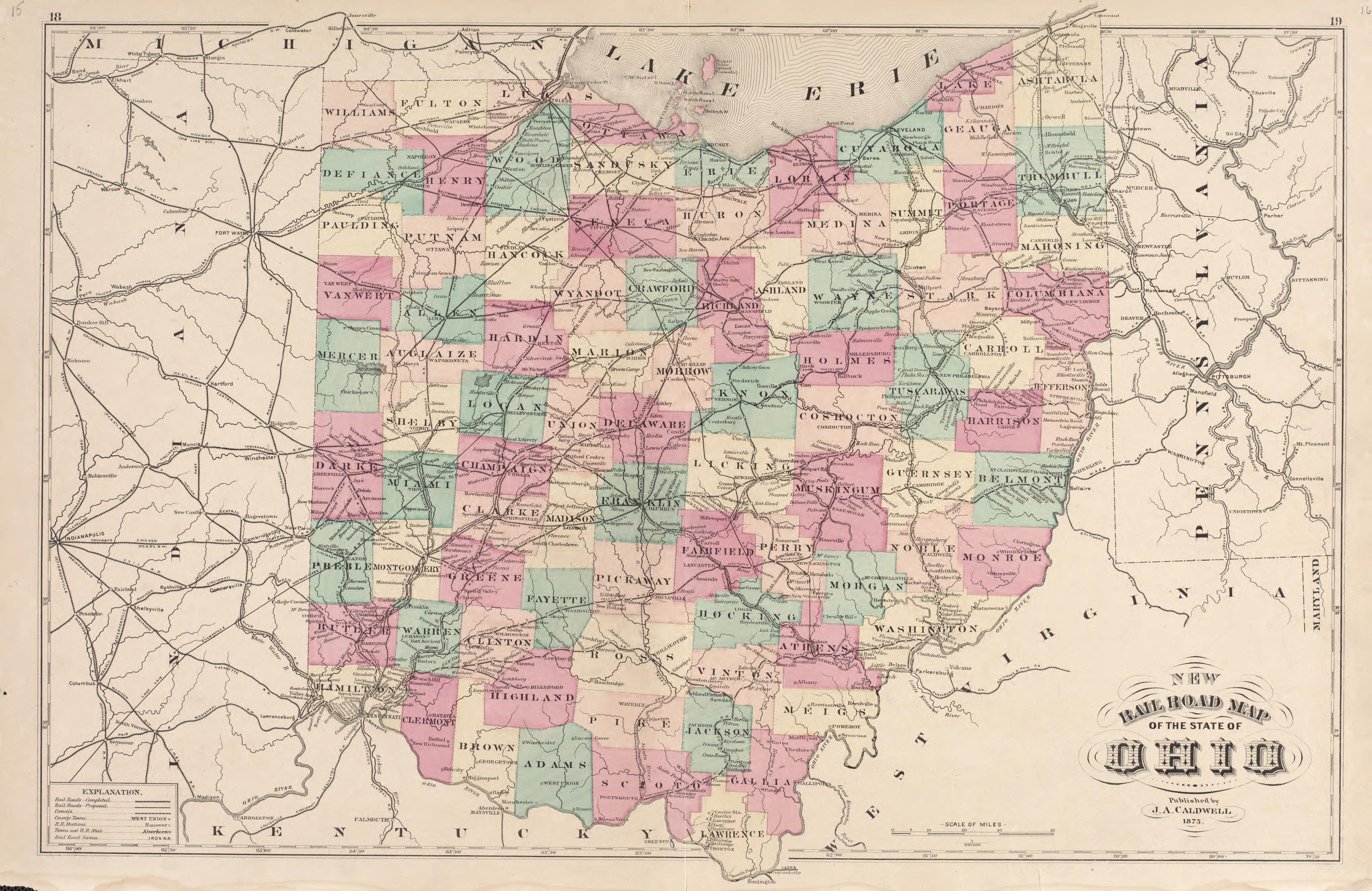 Railroad Map of the State of Ohio from Caldwell&