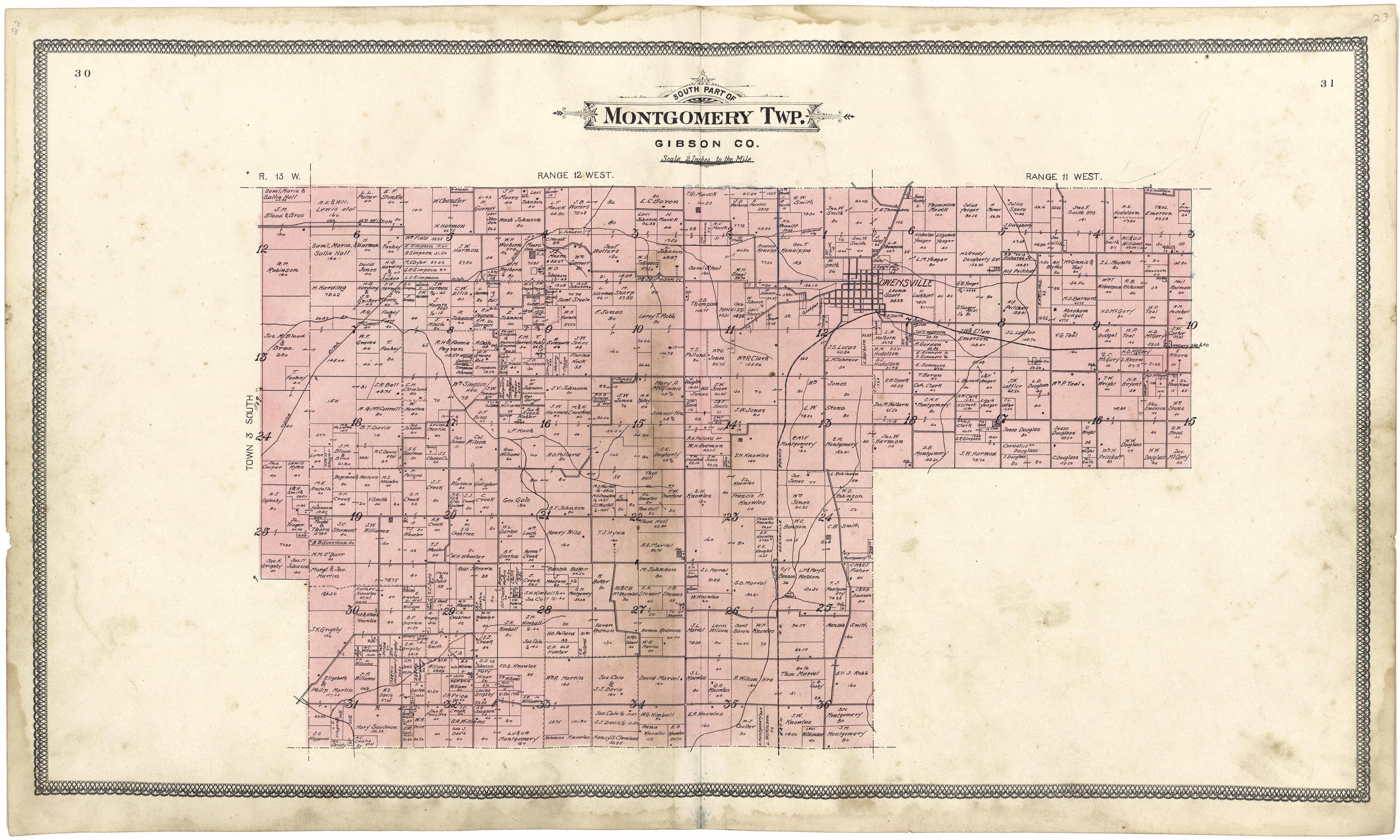 South Part of Montgomery Township from an Illustrated Standard Atlas of Gibson County, Indiana 1899 by Relic Map Company