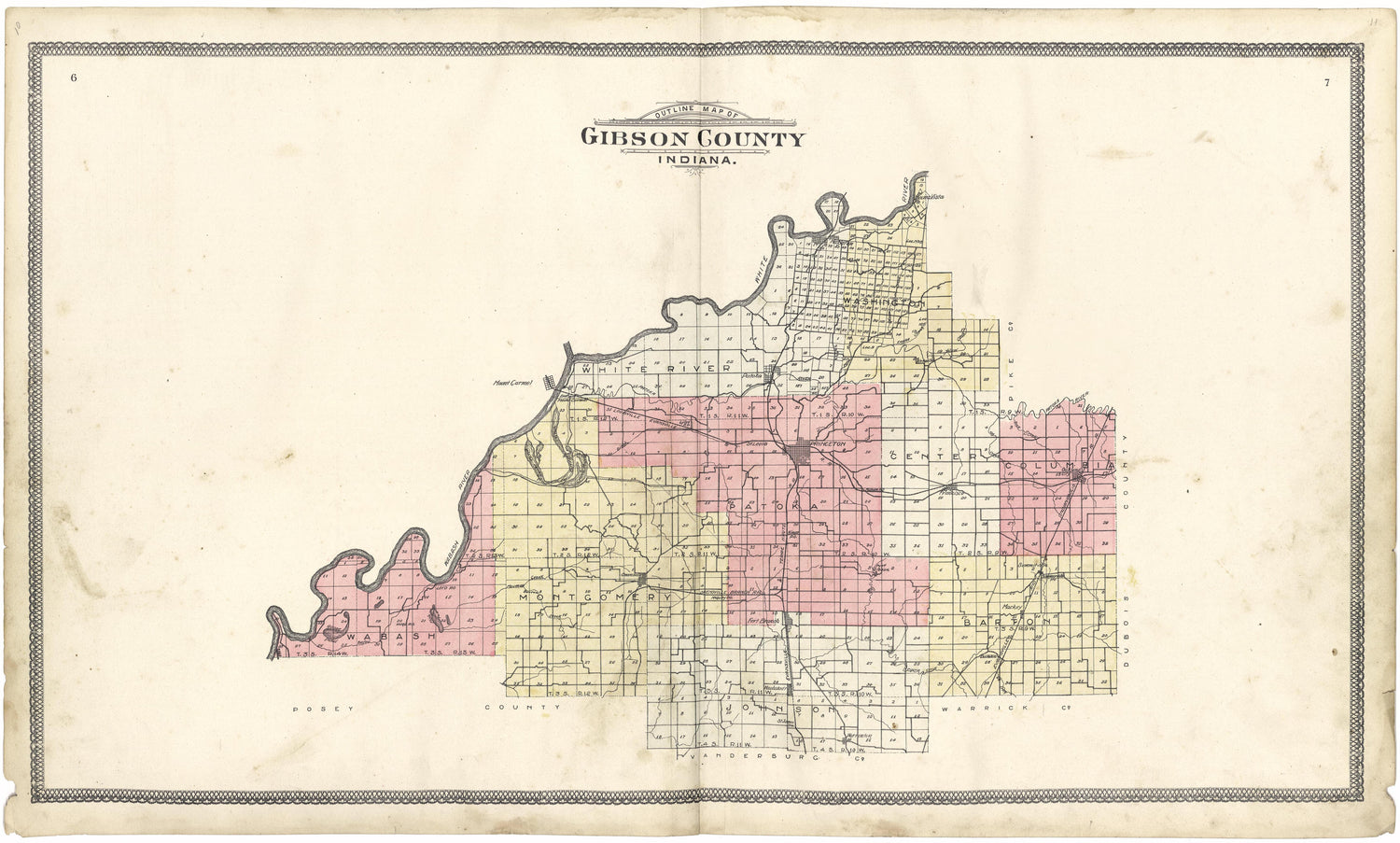 Outline Map of Gibson County, Indiana from an Illustrated Standard Atlas of Gibson County, Indiana 1899 by Relic Map Company