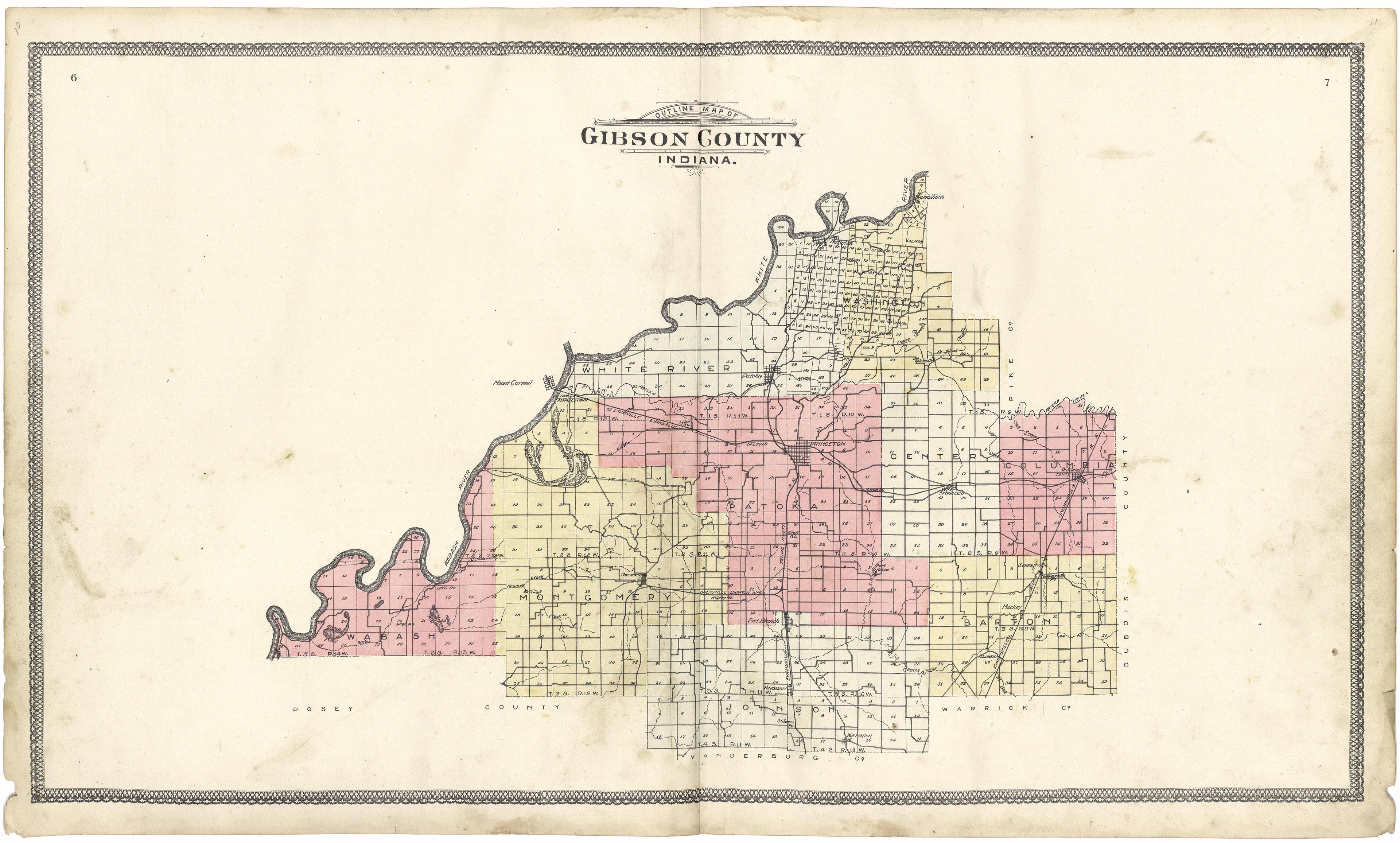 Outline Map of Gibson County, Indiana from an Illustrated Standard Atlas of Gibson County, Indiana 1899 by Relic Map Company