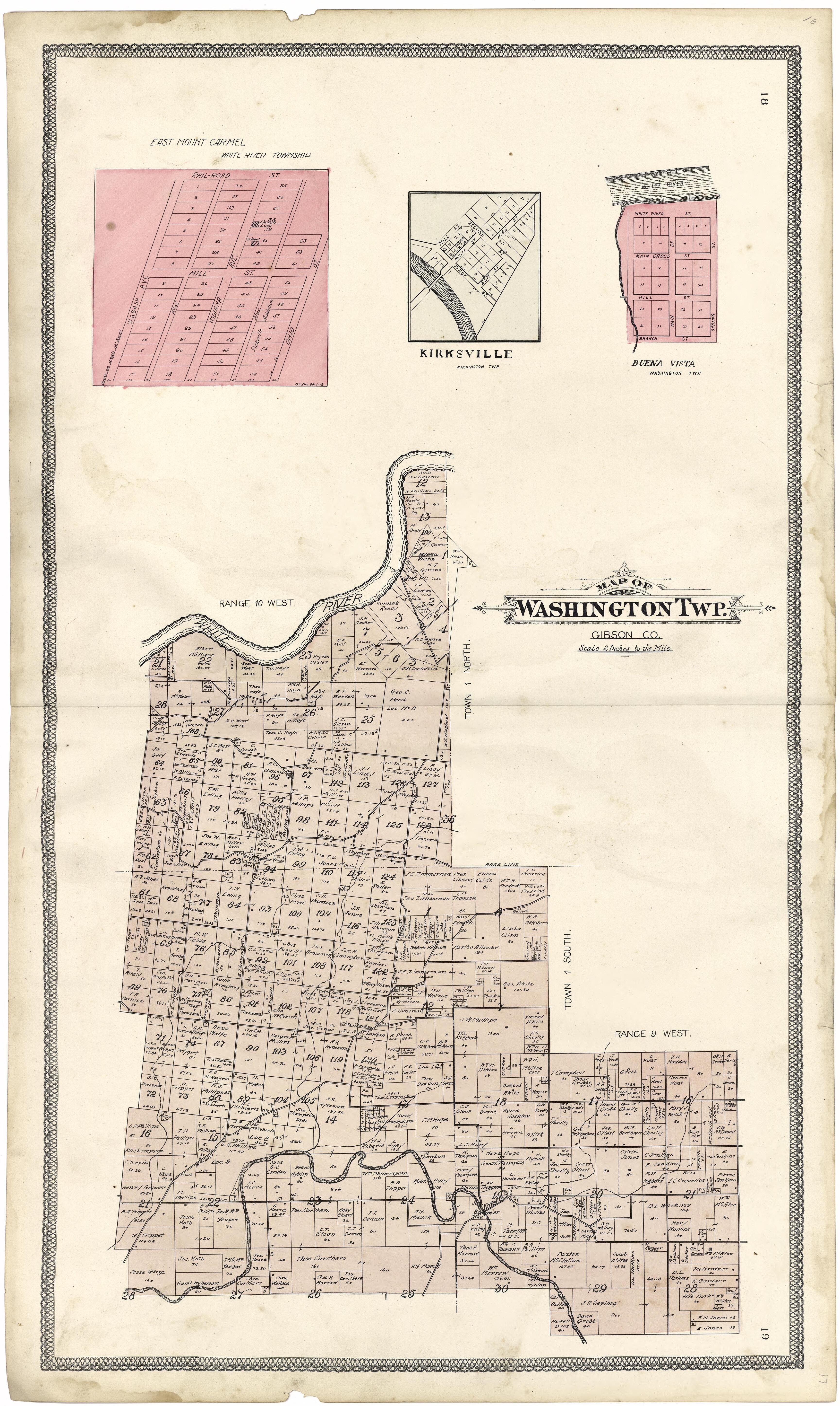 Map of Washington Township from an Illustrated Standard Atlas of Gibson County, Indiana 1899 by Relic Map Company