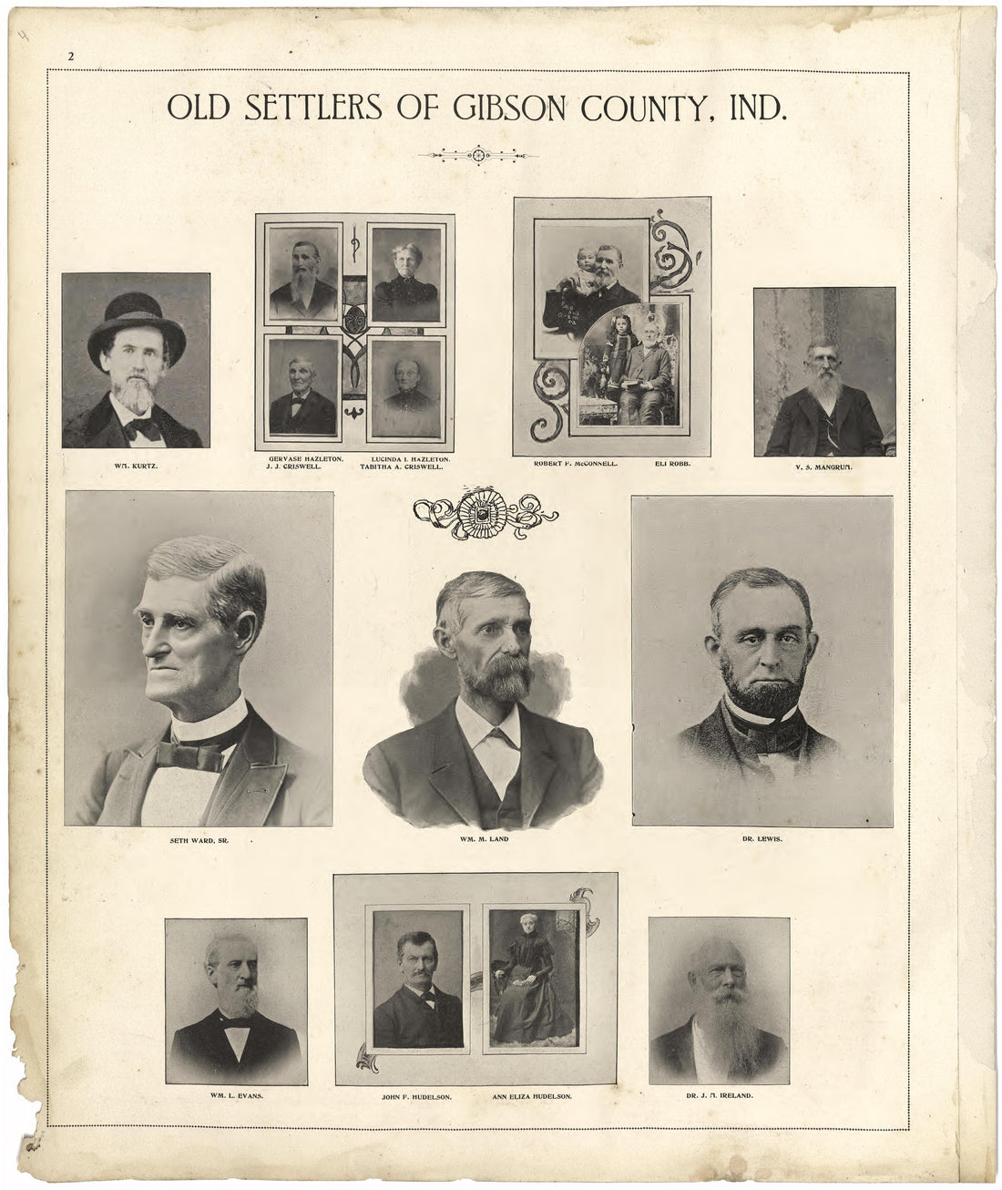 Old Settlers of Gibson County, Ind. from an Illustrated Standard Atlas of Gibson County, Indiana 1899 by Relic Map Company