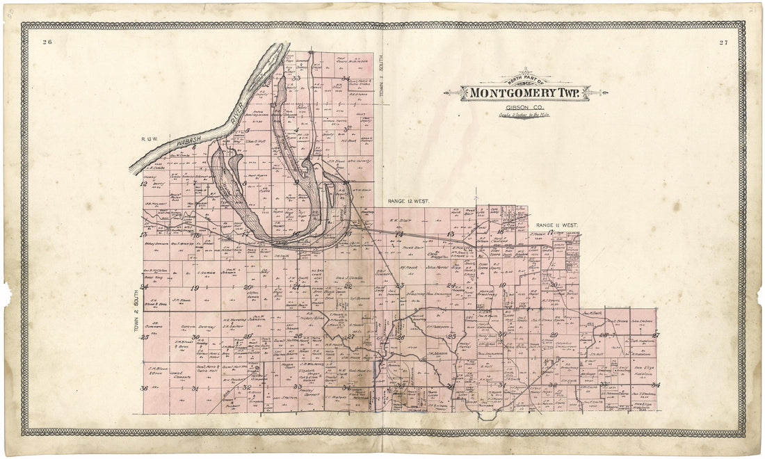 North Part of Montgomery Township from an Illustrated Standard Atlas of Gibson County, Indiana 1899 by Relic Map Company