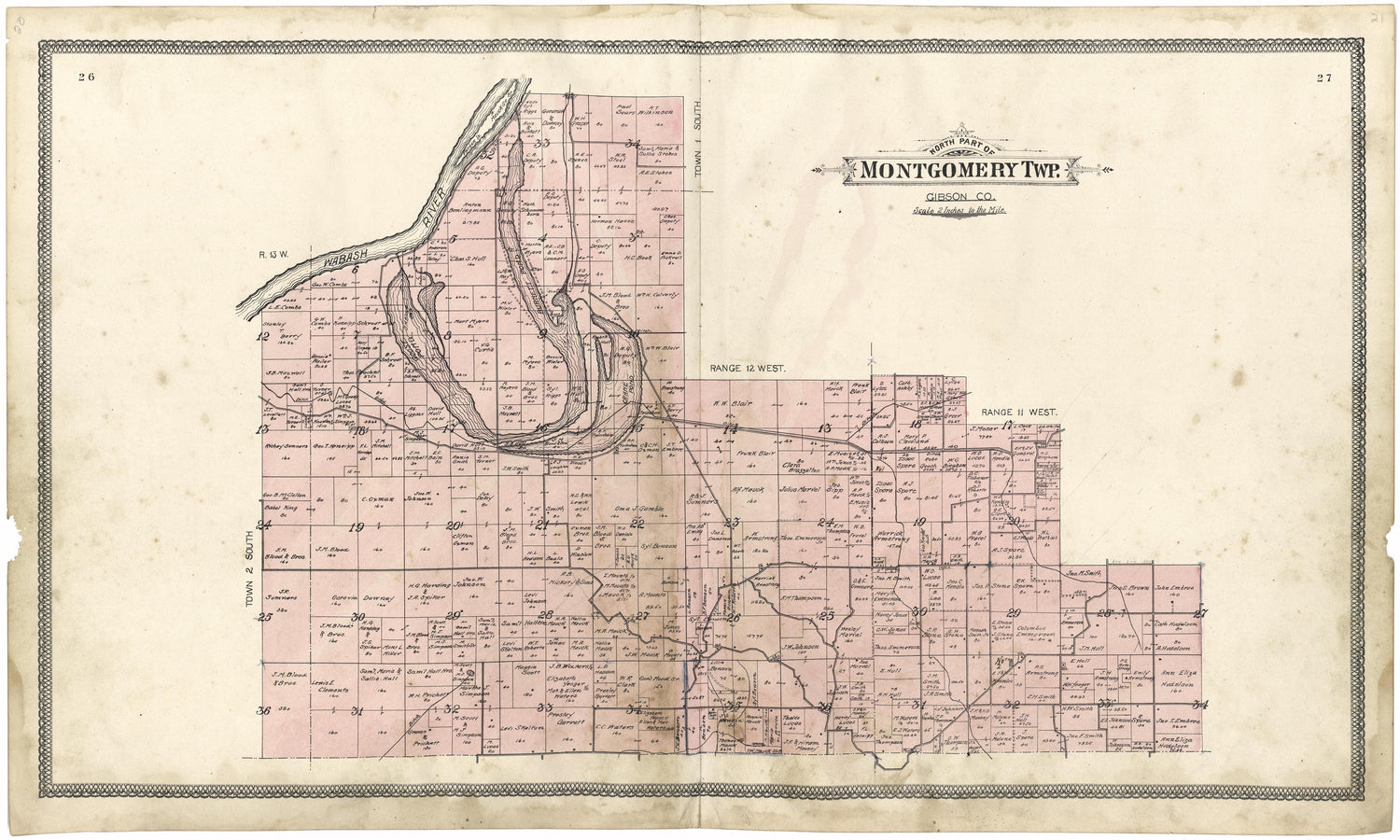 North Part of Montgomery Township from an Illustrated Standard Atlas of Gibson County, Indiana 1899 by Relic Map Company