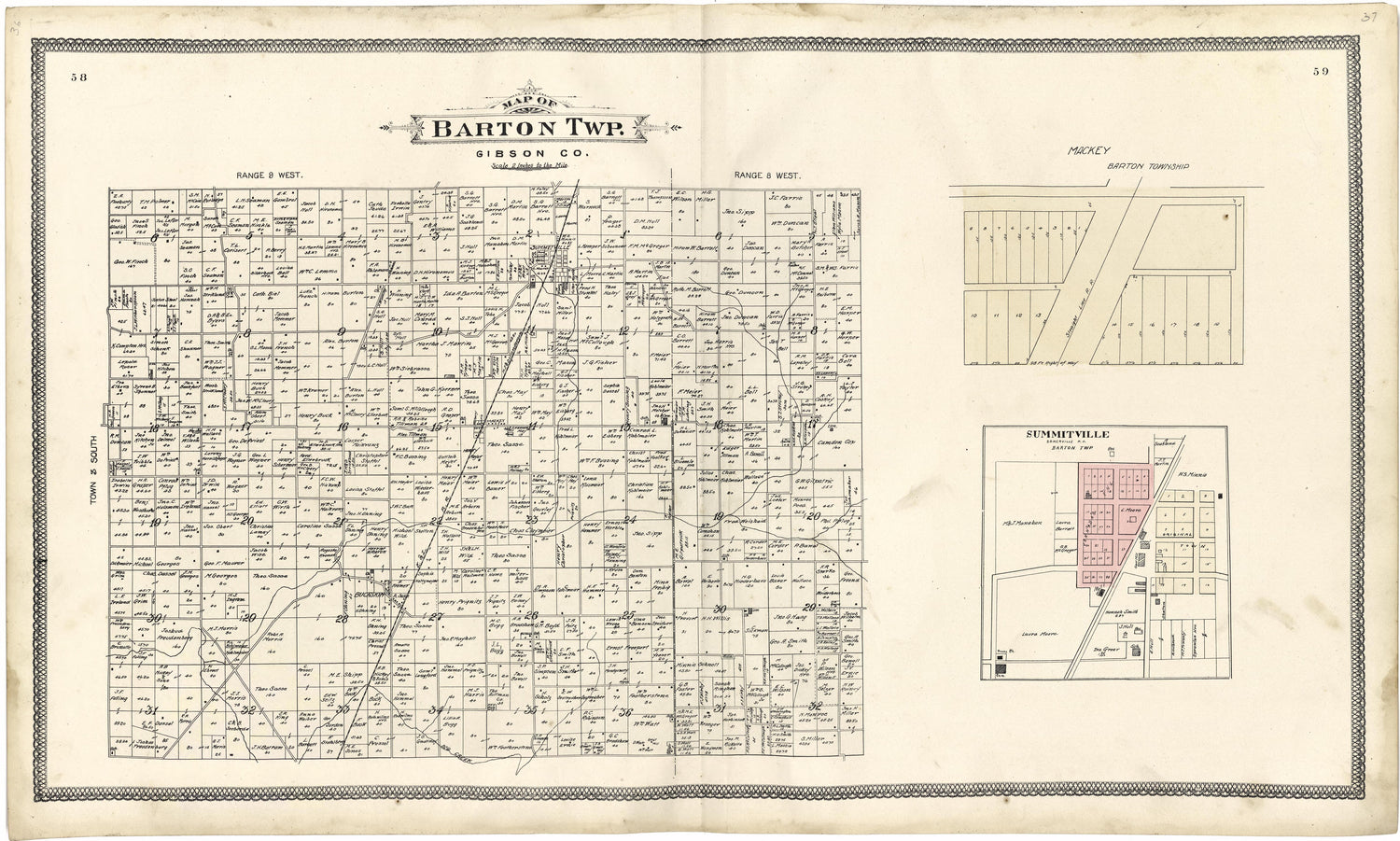 Map of Barton Township from an Illustrated Standard Atlas of Gibson County, Indiana 1899 by Relic Map Company