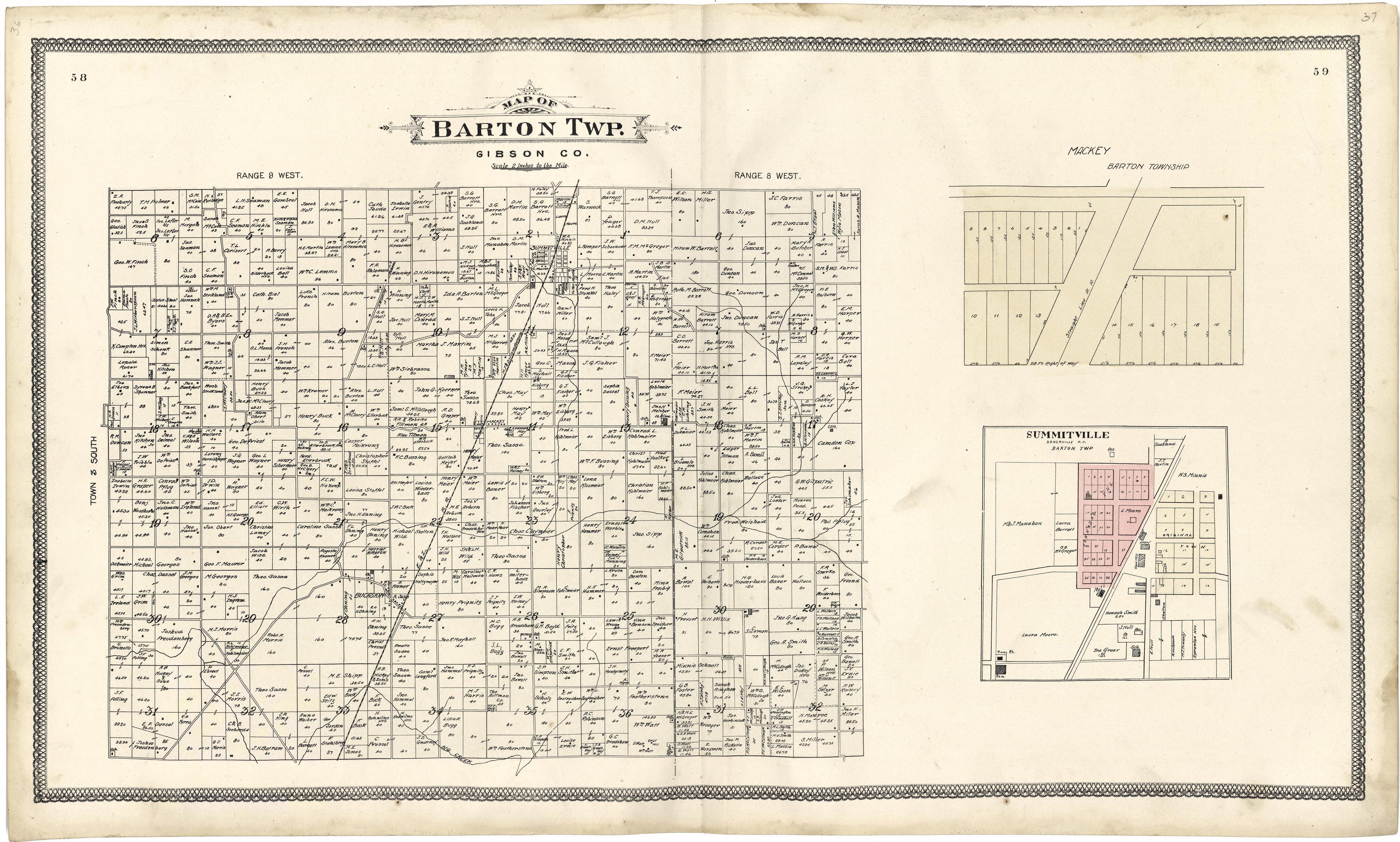Map of Barton Township from an Illustrated Standard Atlas of Gibson County, Indiana 1899 by Relic Map Company