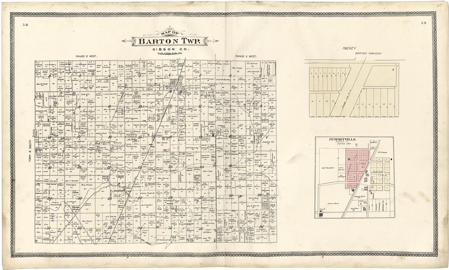 Map of Barton Township from an Illustrated Standard Atlas of Gibson County, Indiana 1899 by Relic Map Company