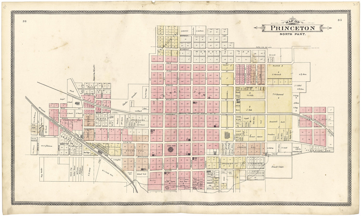 Map of Princeton North Part from an Illustrated Standard Atlas of Gibson County, Indiana 1899 by Relic Map Company