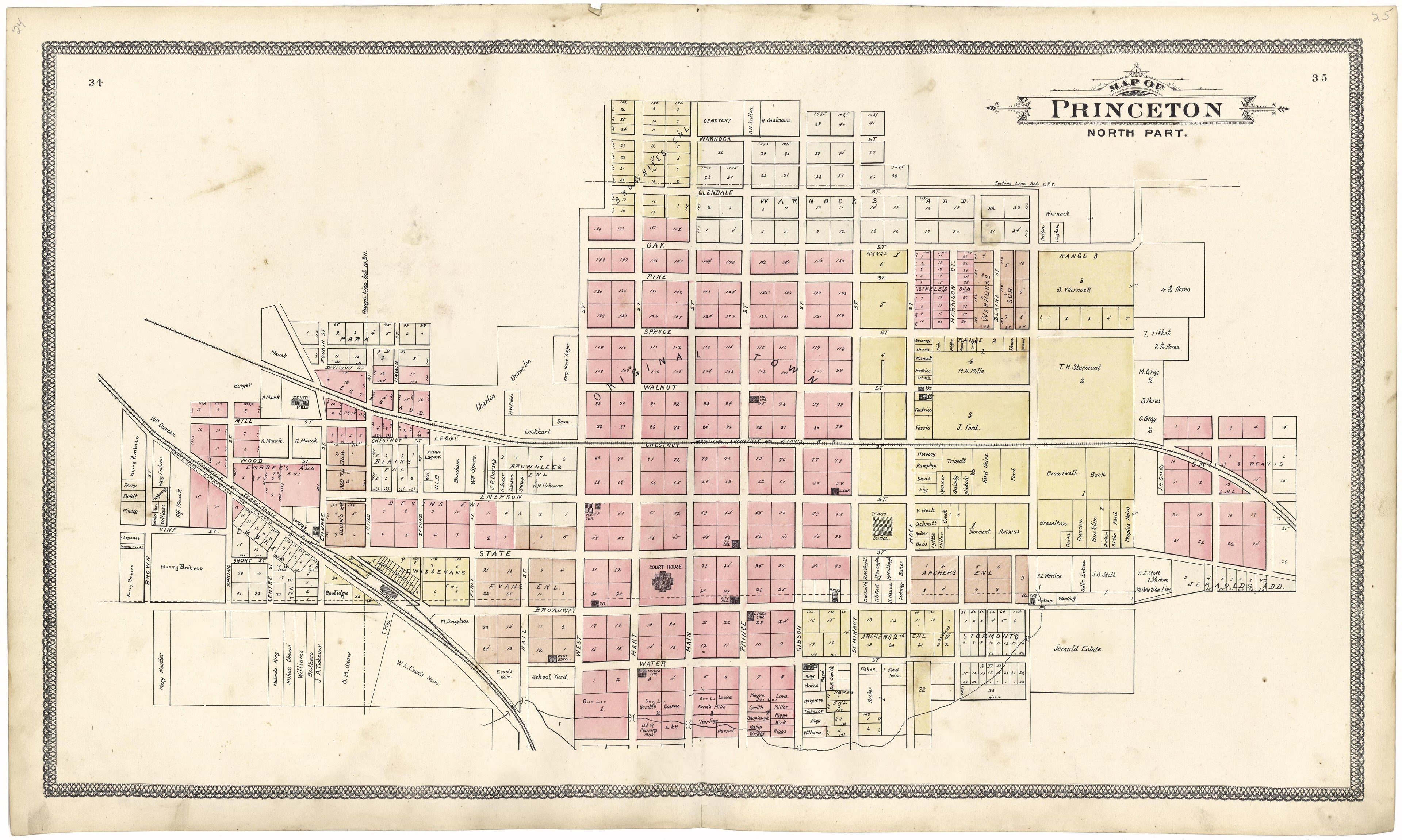 Map of Princeton North Part from an Illustrated Standard Atlas of Gibson County, Indiana 1899 by Relic Map Company