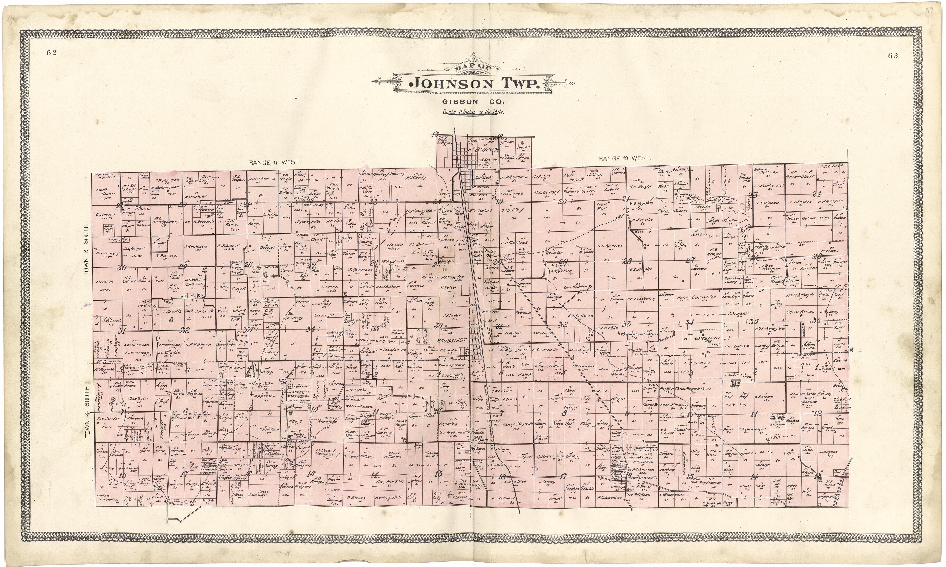 Map of Johnson Township from an Illustrated Standard Atlas of Gibson County, Indiana 1899 by Relic Map Company