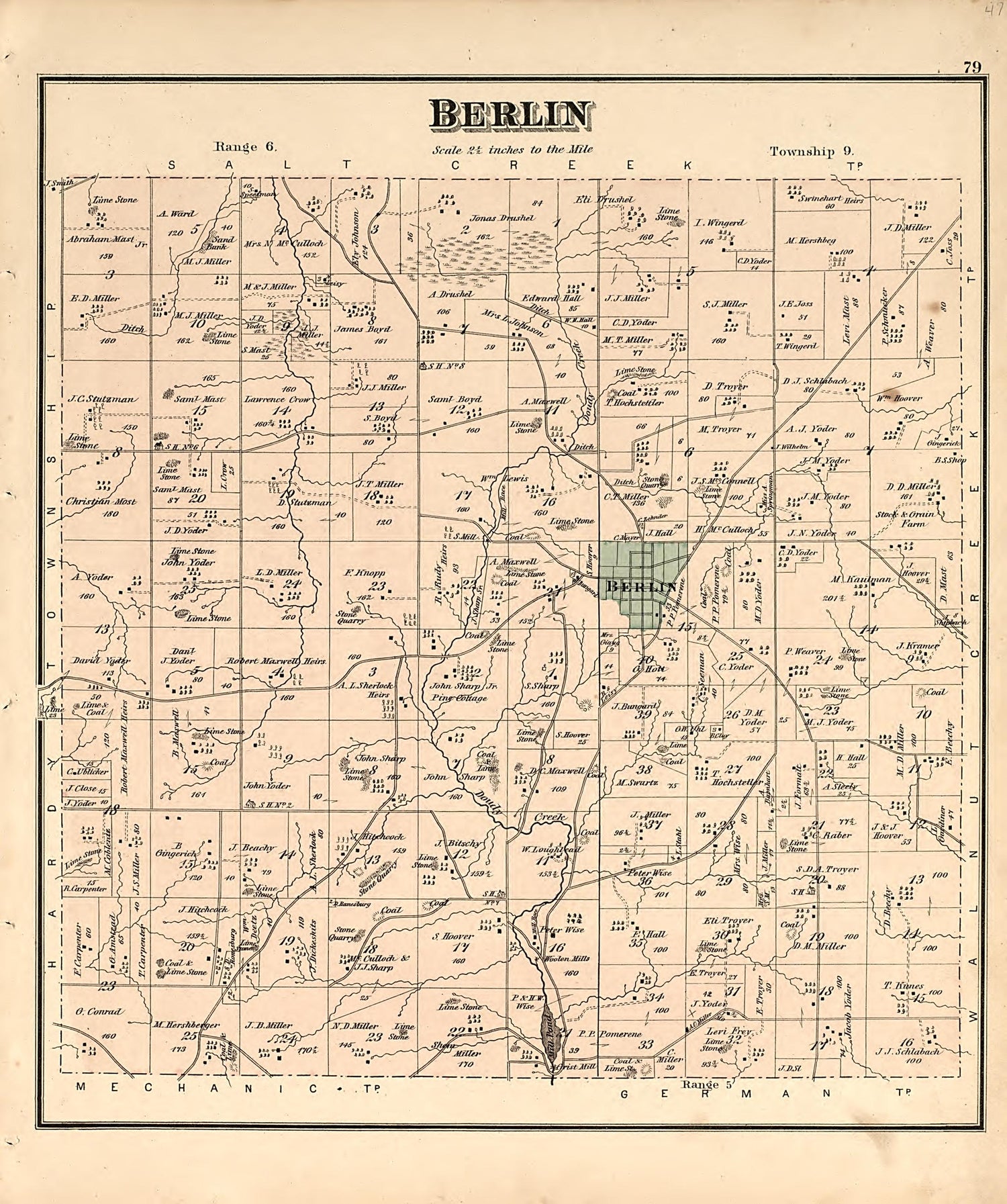 This old map of Holmes County, Ohio,  was created by Arms, C. T.|Caldwell, J. A. (Joseph A.)|Cring, Henry|Gasche, C. (Charles)|H.J. Toudy &amp; Co|Howland, H. G.|Worley &amp; Bracher in 1875