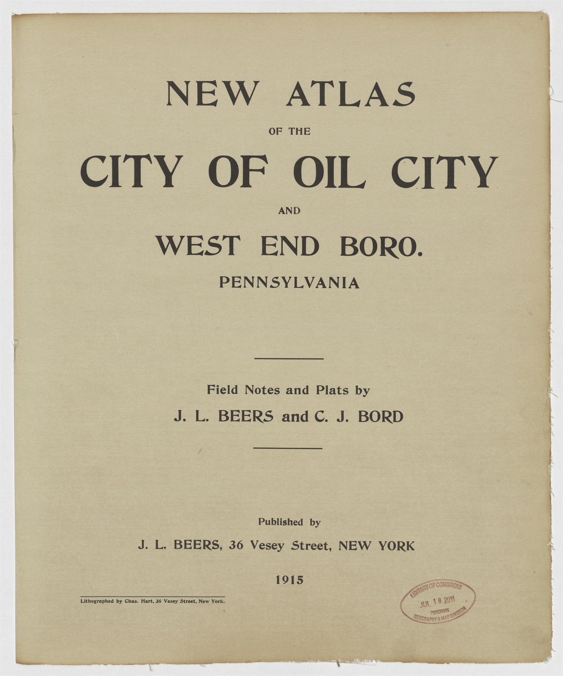 This old map of Howard County, Missouri, Oil City, Pennsylvania,  was created by Beers, J. L.|Bord, C. J.|Hart, Chas. (Charles) in 1915