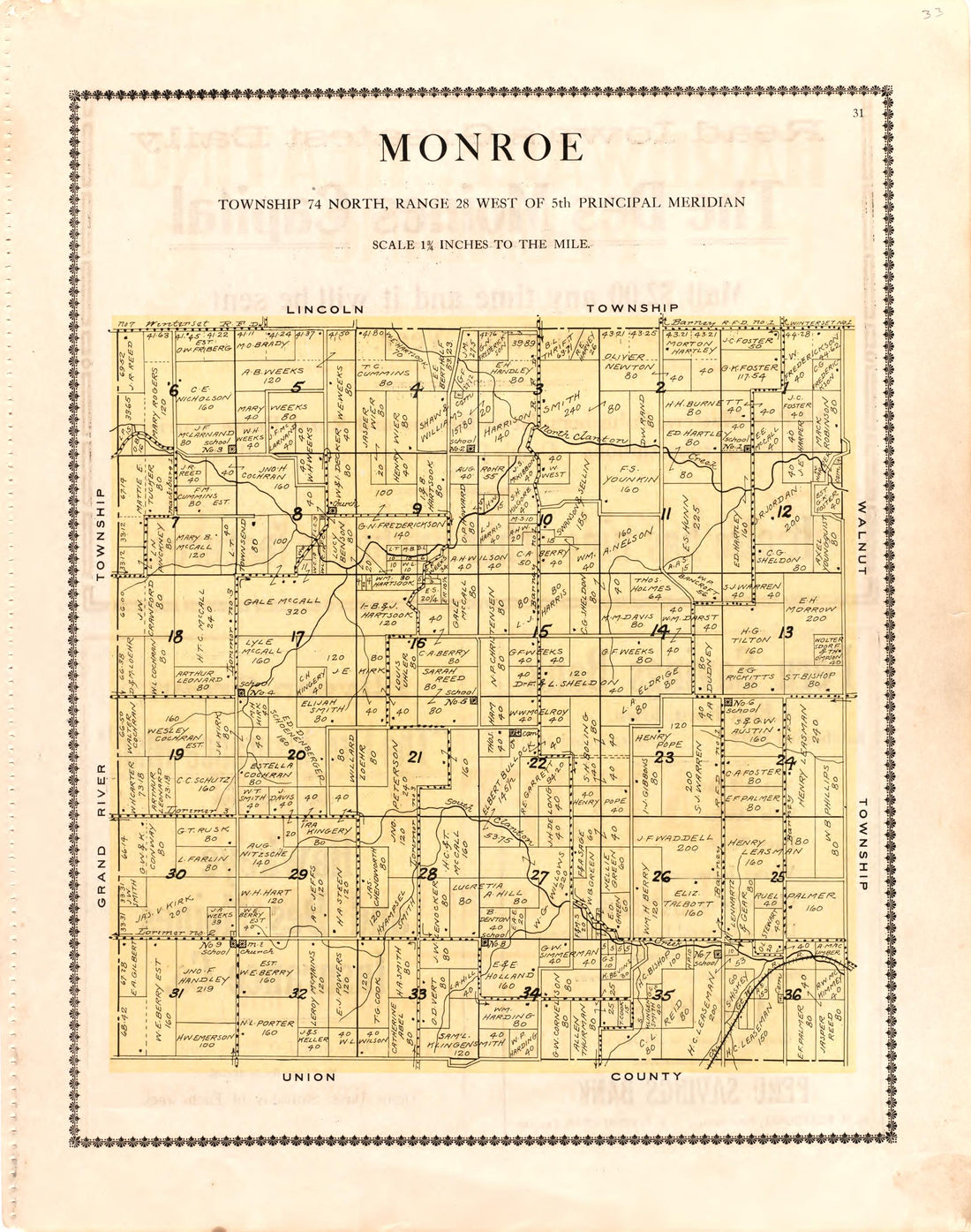 Monroe from Atlas of Madison County, Iowa 1912 by Relic Map Company