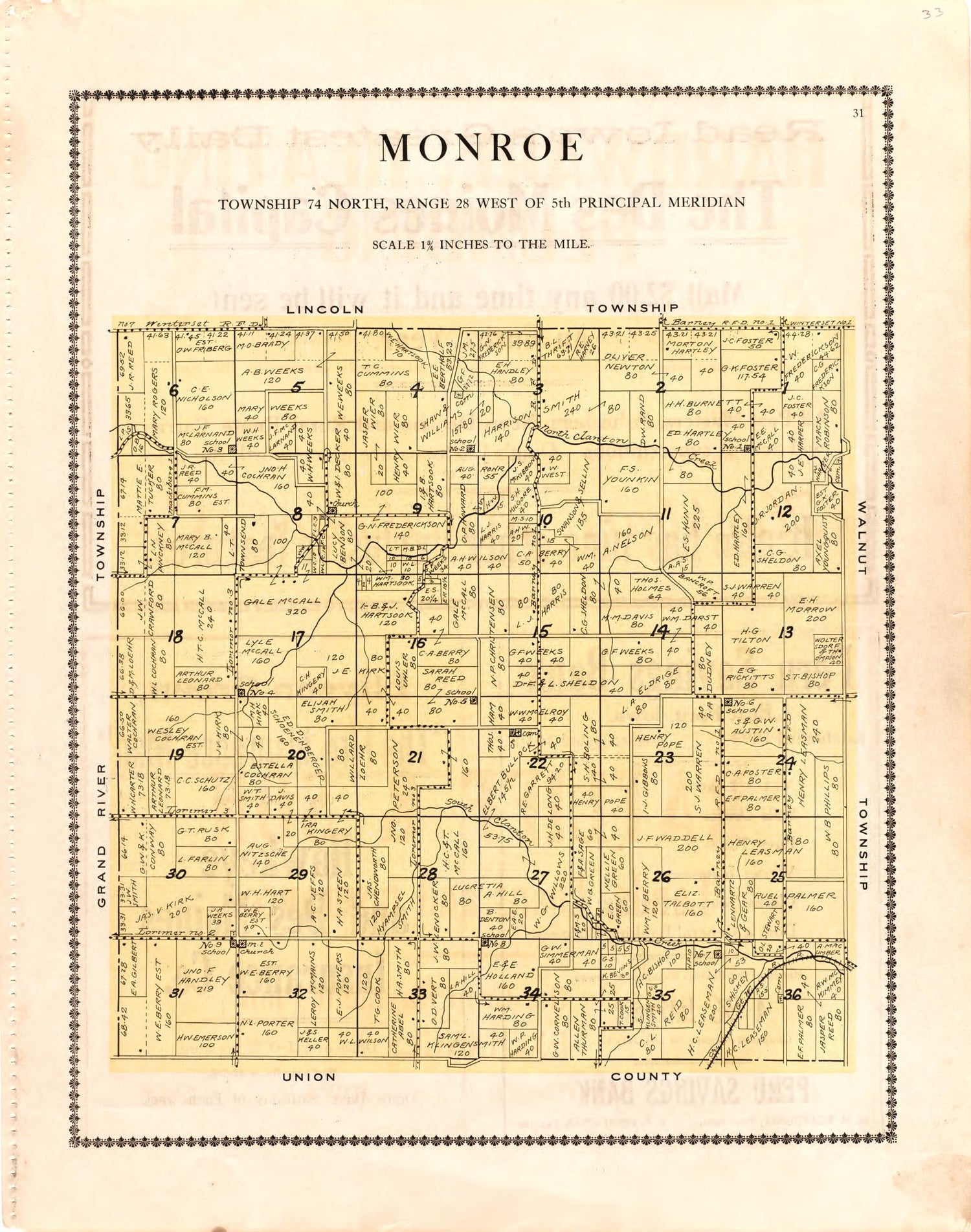 Monroe from Atlas of Madison County, Iowa 1912 by Relic Map Company