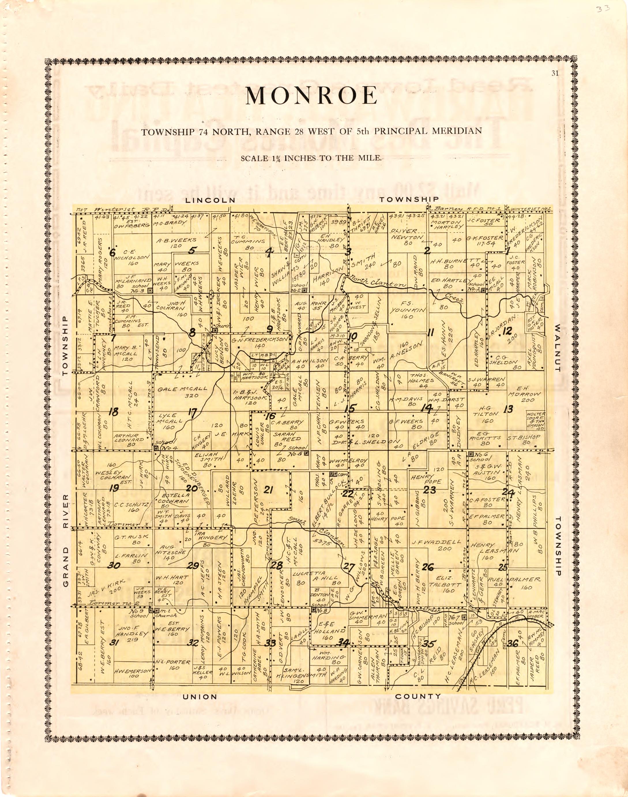 Monroe from Atlas of Madison County, Iowa 1912 by Relic Map Company