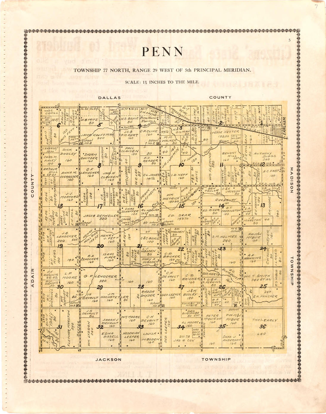 Penn from Atlas of Madison County, Iowa 1912 by Relic Map Company