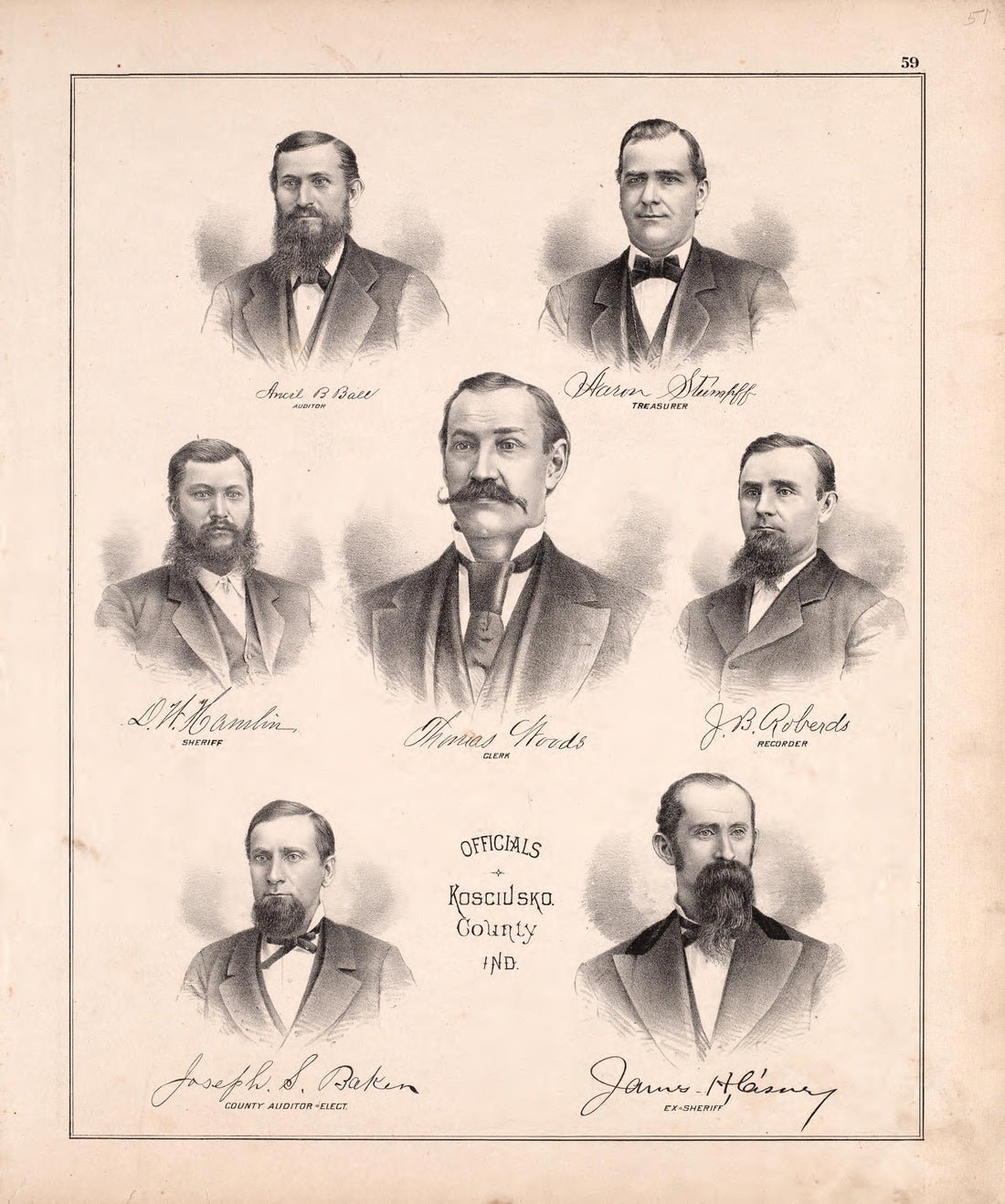 Officials of Kosciusko County, Indiana from Combination Atlas Map of Kosciusko County, Indiana 1879 by Relic Map Company