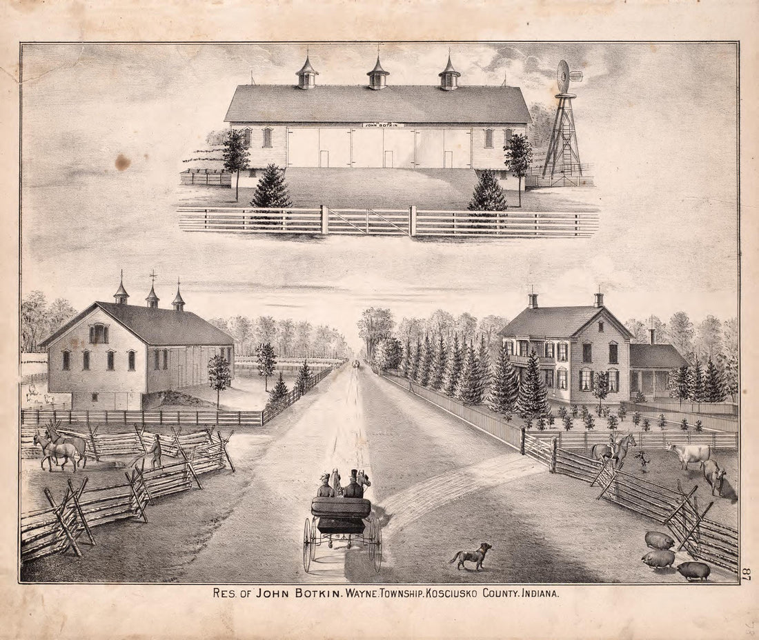 Residence of John Botkin, Wayne Township from Combination Atlas Map of Kosciusko County, Indiana 1879 by Relic Map Company