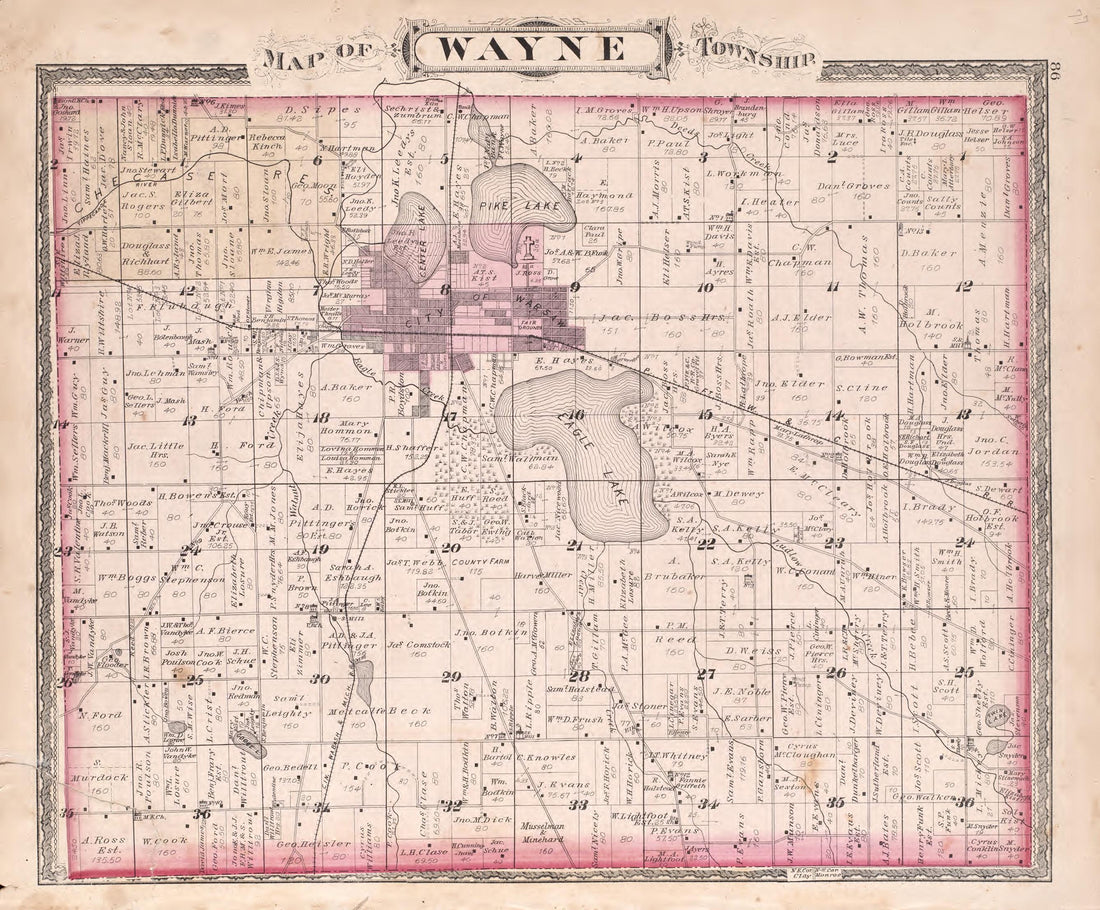 Wayne Township from Combination Atlas Map of Kosciusko County, Indiana 1879 by Relic Map Company