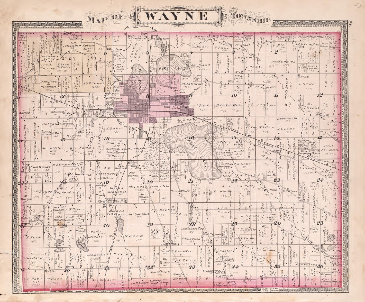 Wayne Township from Combination Atlas Map of Kosciusko County, Indiana 1879 by Relic Map Company