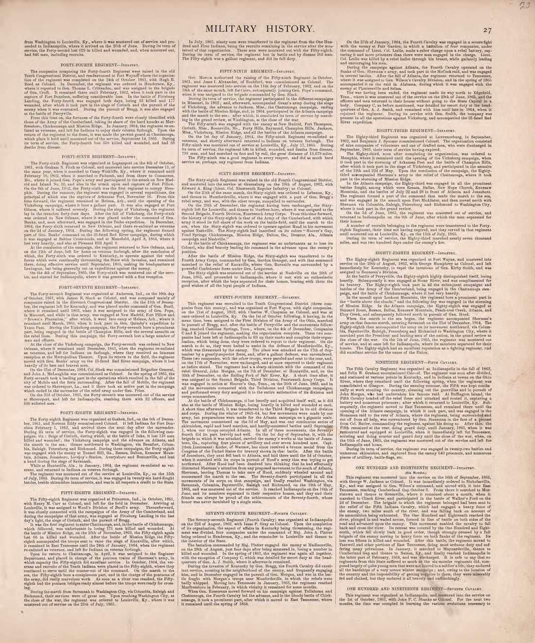 Military History (continued) from Combination Atlas Map of Kosciusko County, Indiana 1879 by Relic Map Company