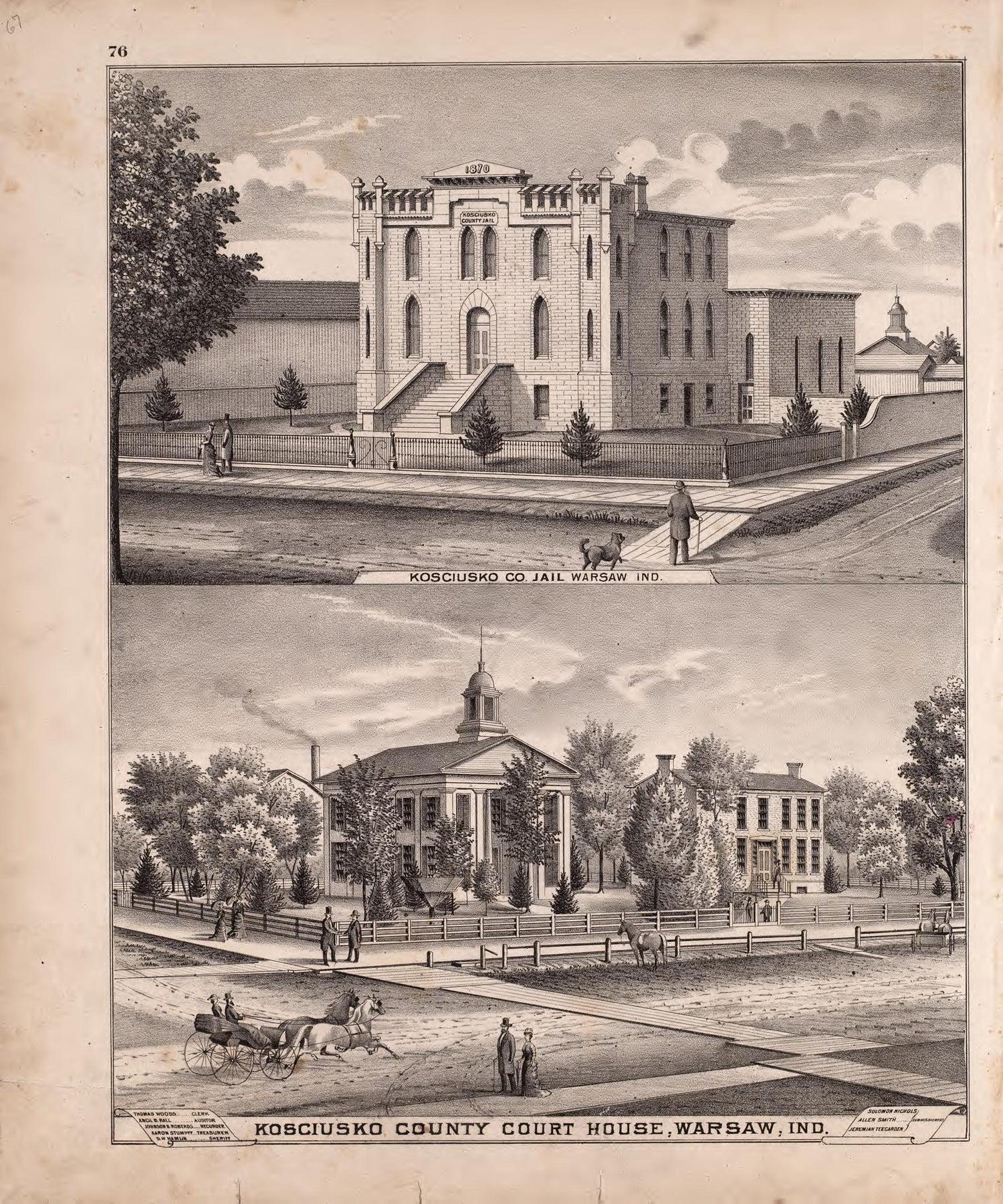 Kosciusko County Courthouse; Warsaw, Ind. from Combination Atlas Map of Kosciusko County, Indiana 1879 by Relic Map Company