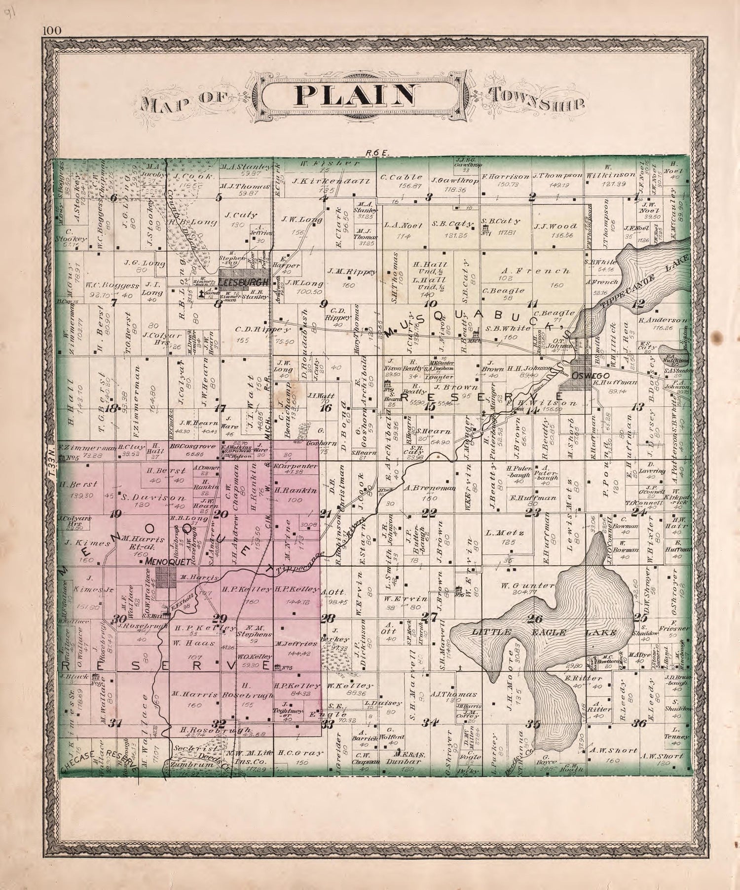 Plain Township from Combination Atlas Map of Kosciusko County, Indiana 1879 by Relic Map Company