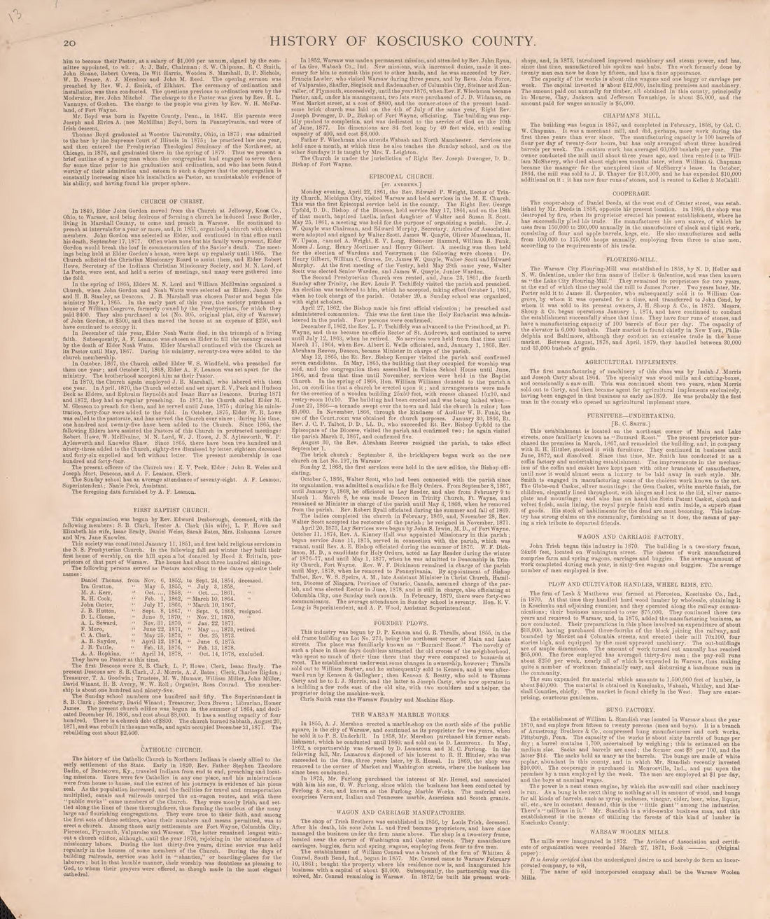 History of Kosciusko County (continued) from Combination Atlas Map of Kosciusko County, Indiana 1879 by Relic Map Company