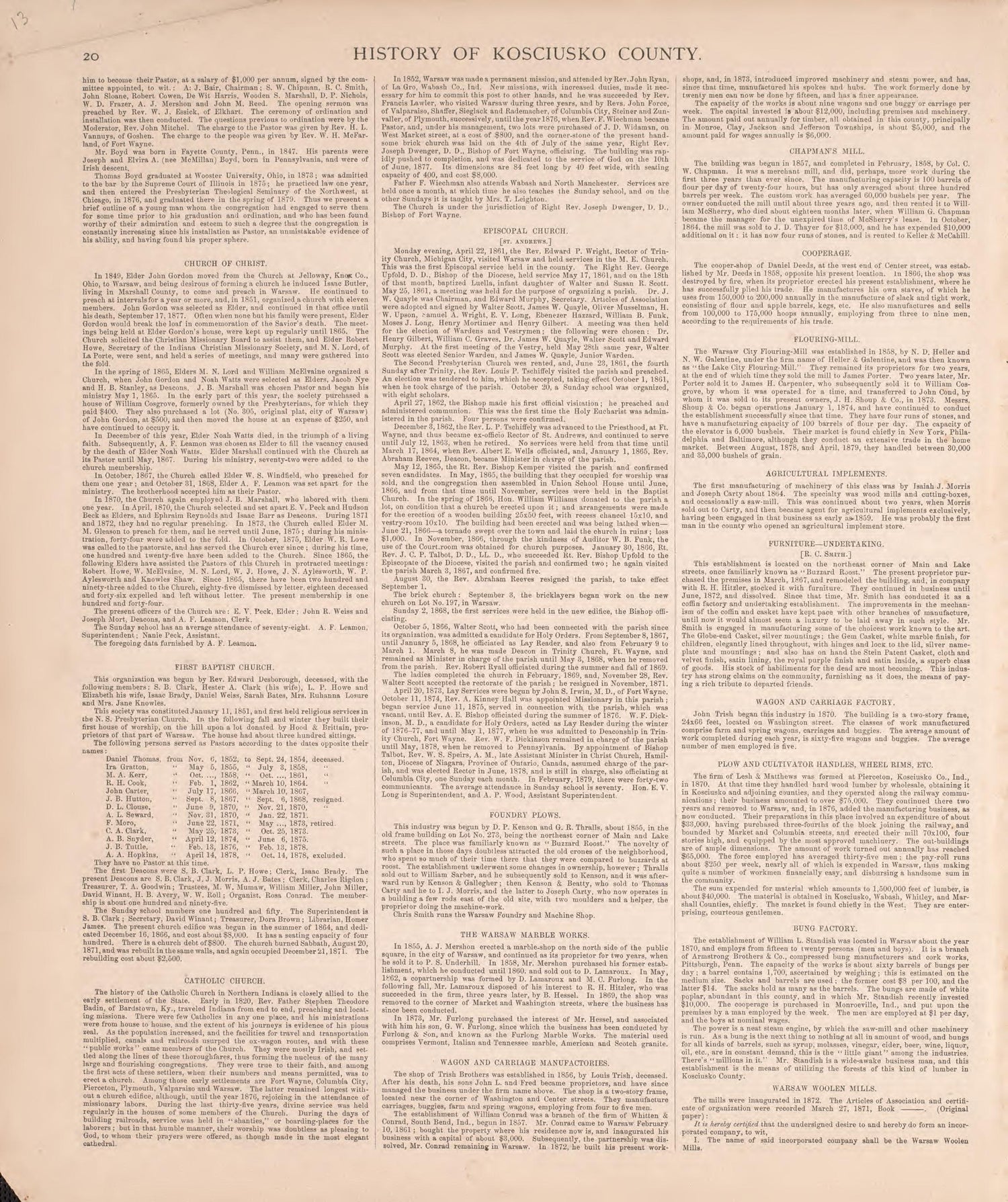 History of Kosciusko County (continued) from Combination Atlas Map of Kosciusko County, Indiana 1879 by Relic Map Company