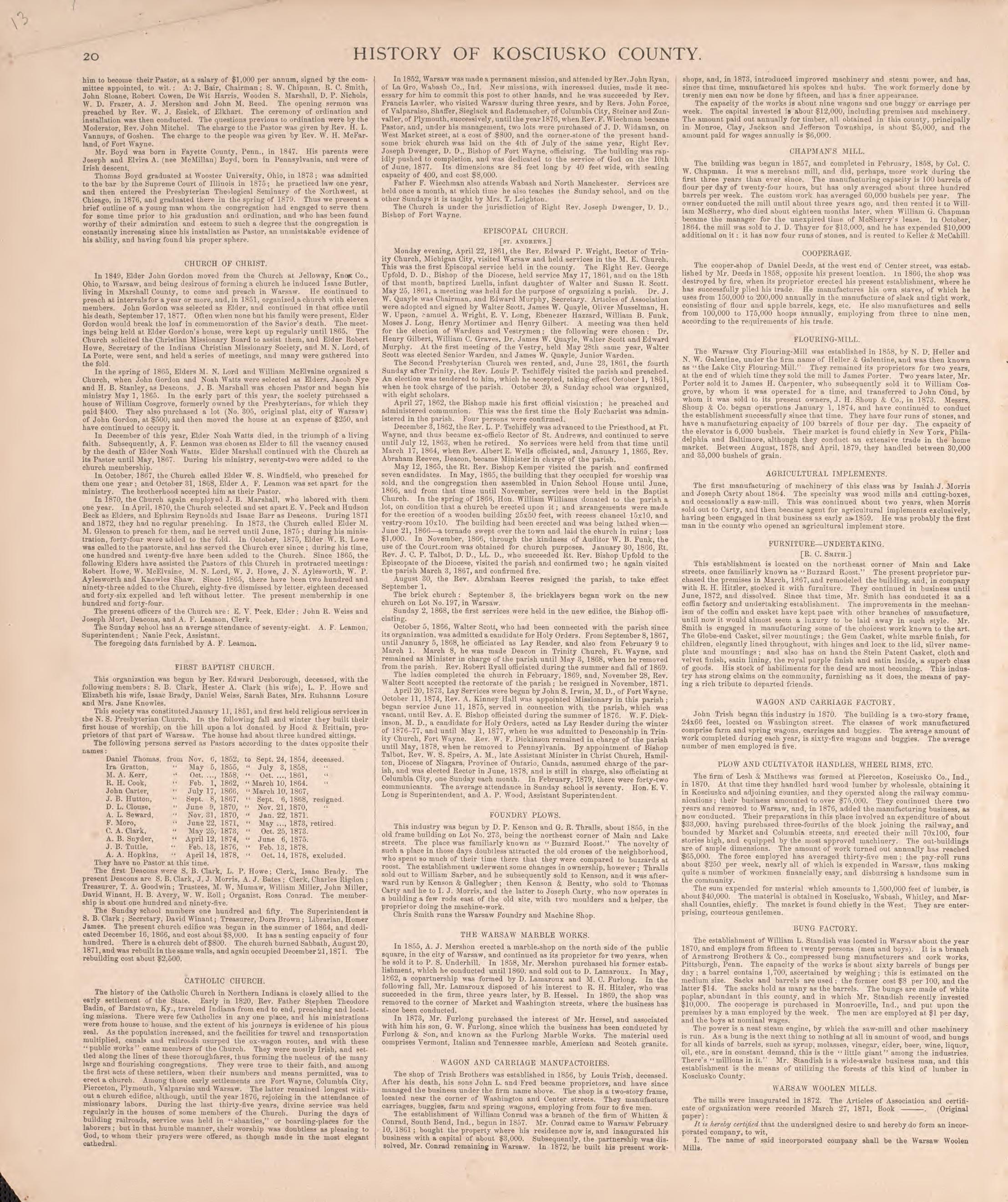 History of Kosciusko County (continued) from Combination Atlas Map of Kosciusko County, Indiana 1879 by Relic Map Company