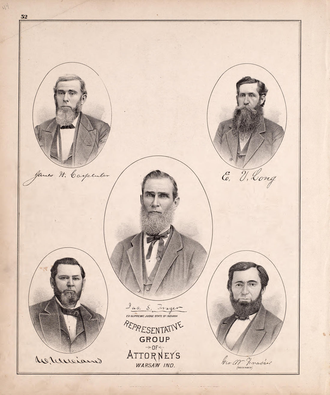Representative Group of Attorneys; Warsaw, Indiana from Combination Atlas Map of Kosciusko County, Indiana 1879 by Relic Map Company