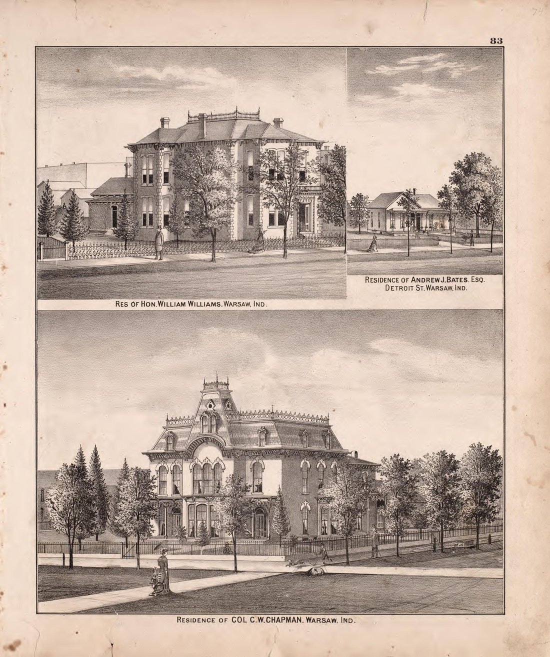 Multiple Residence Sketches (continued) from Combination Atlas Map of Kosciusko County, Indiana 1879 by Relic Map Company