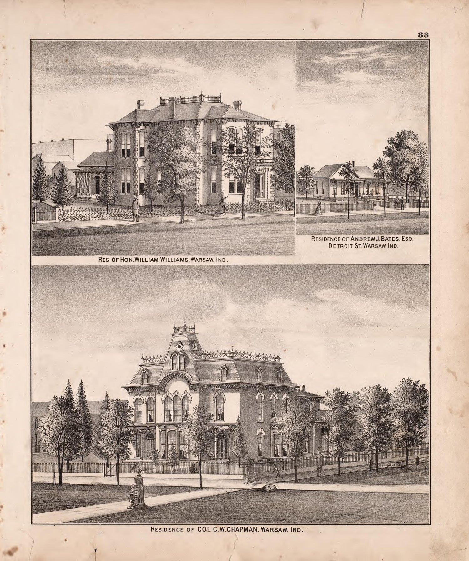 Multiple Residence Sketches (continued) from Combination Atlas Map of Kosciusko County, Indiana 1879 by Relic Map Company