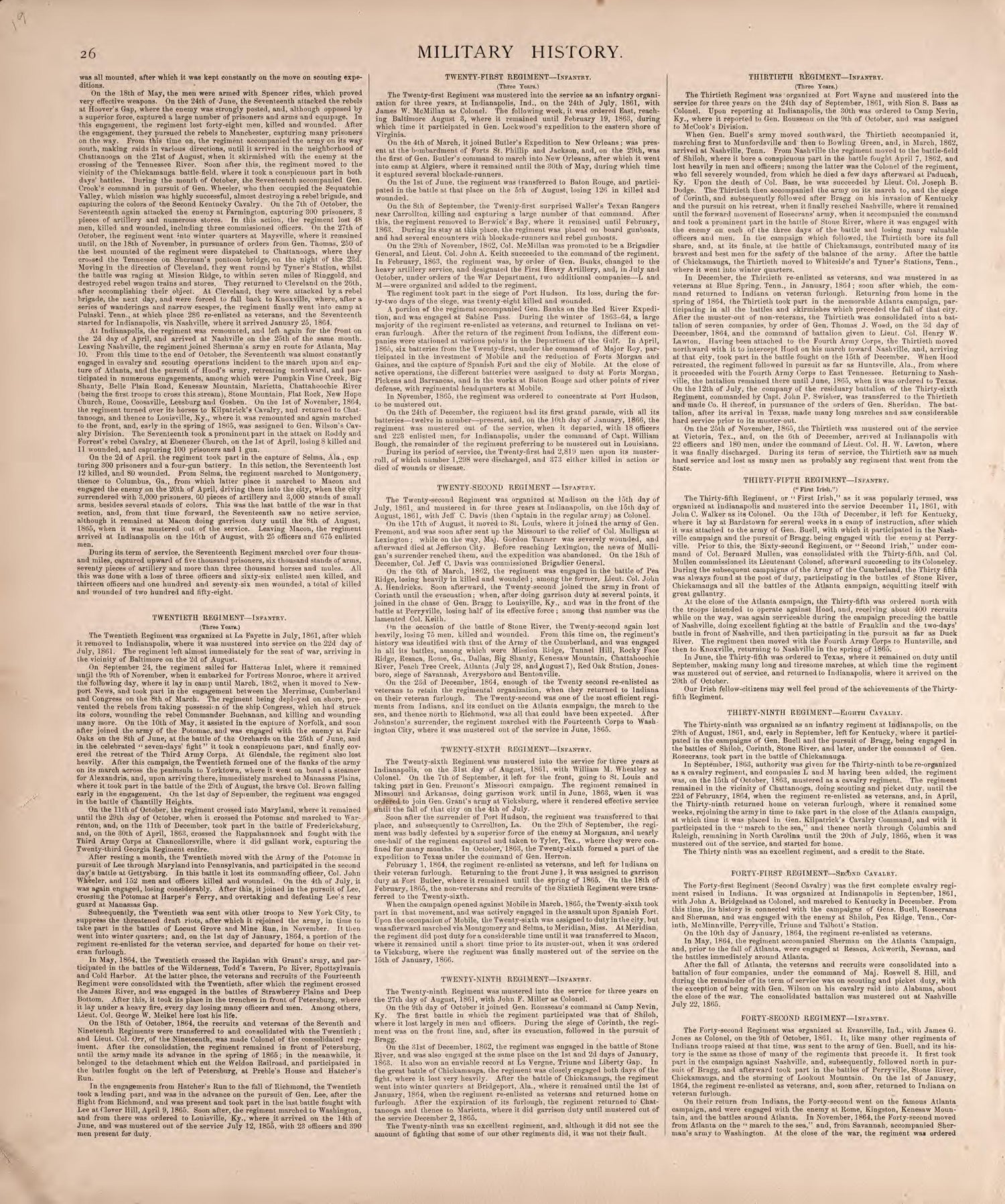 Military History (continued) from Combination Atlas Map of Kosciusko County, Indiana 1879 by Relic Map Company