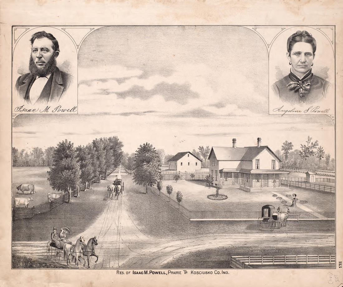 Residence of Isaac M. Powell from Combination Atlas Map of Kosciusko County, Indiana 1879 by Relic Map Company