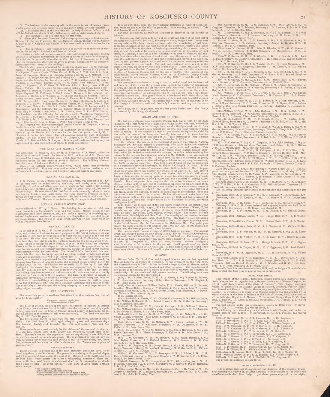History of Kosciusko County (continued) from Combination Atlas Map of Kosciusko County, Indiana 1879 by Relic Map Company