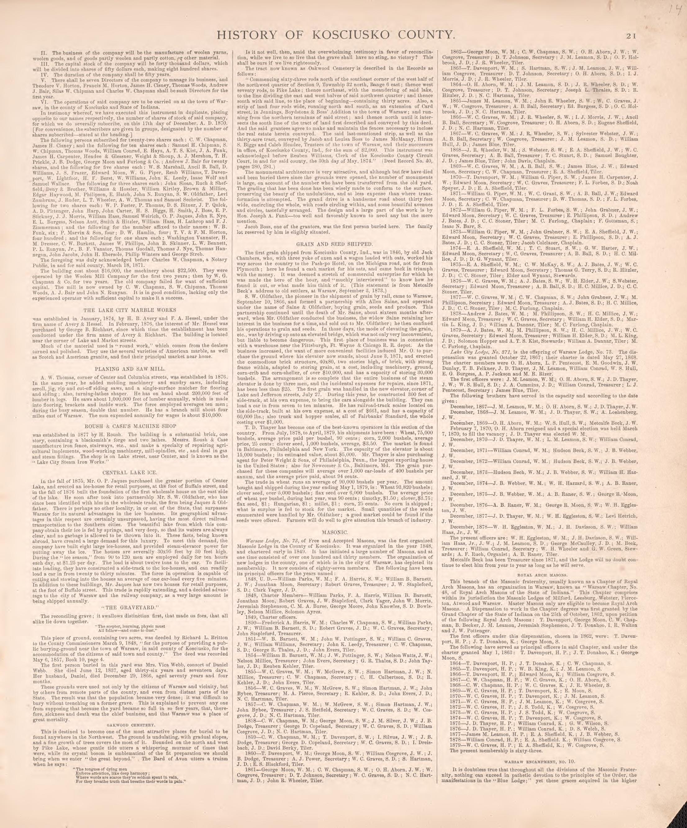History of Kosciusko County (continued) from Combination Atlas Map of Kosciusko County, Indiana 1879 by Relic Map Company