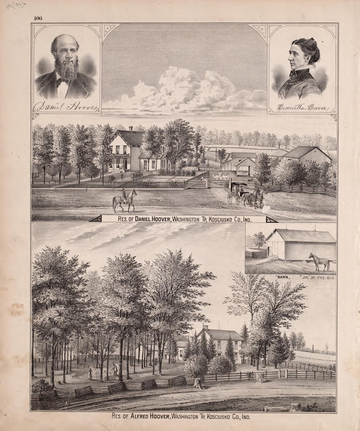 Multiple Residence Sketches (continued) from Combination Atlas Map of Kosciusko County, Indiana 1879 by Relic Map Company