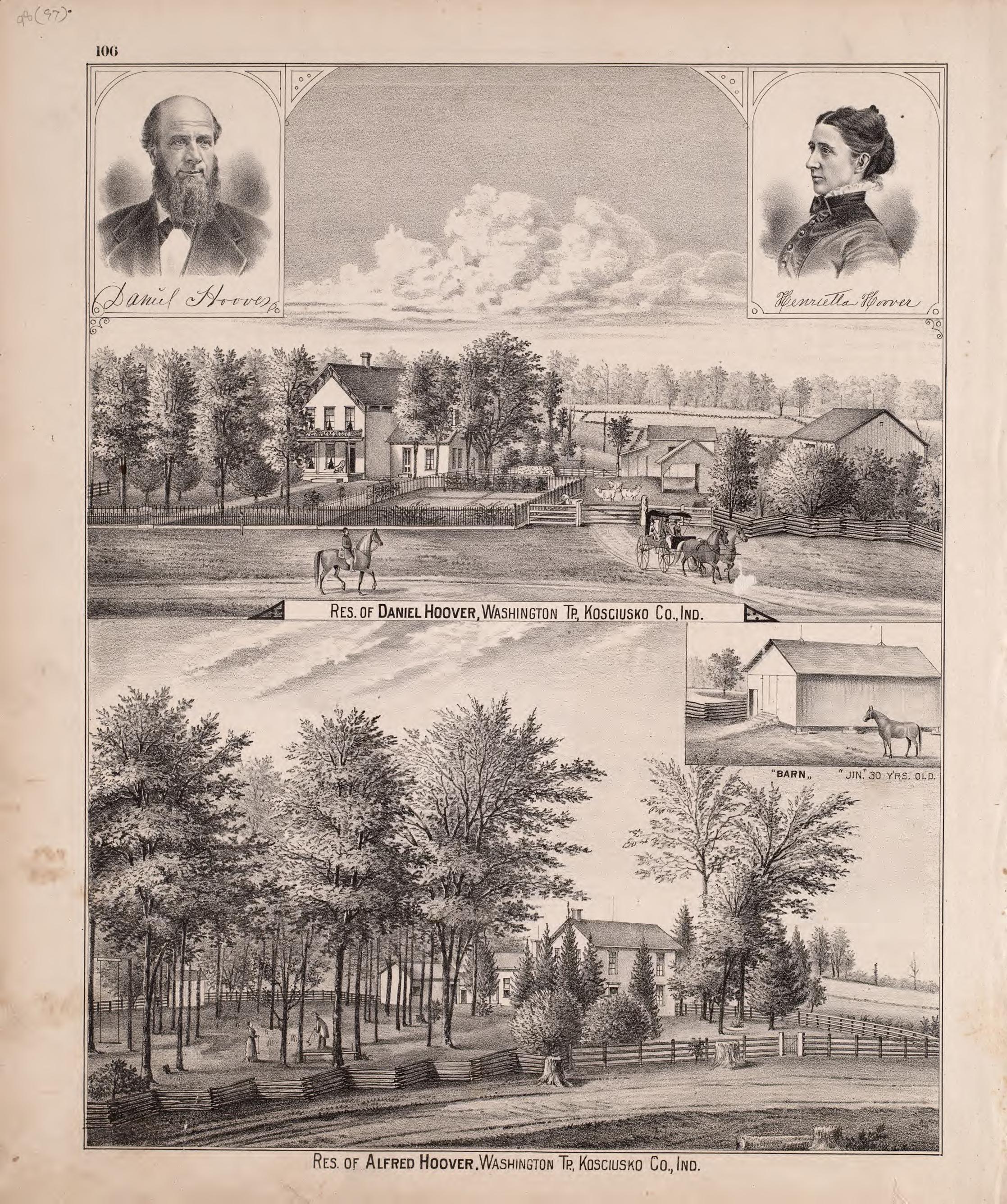 Multiple Residence Sketches (continued) from Combination Atlas Map of Kosciusko County, Indiana 1879 by Relic Map Company