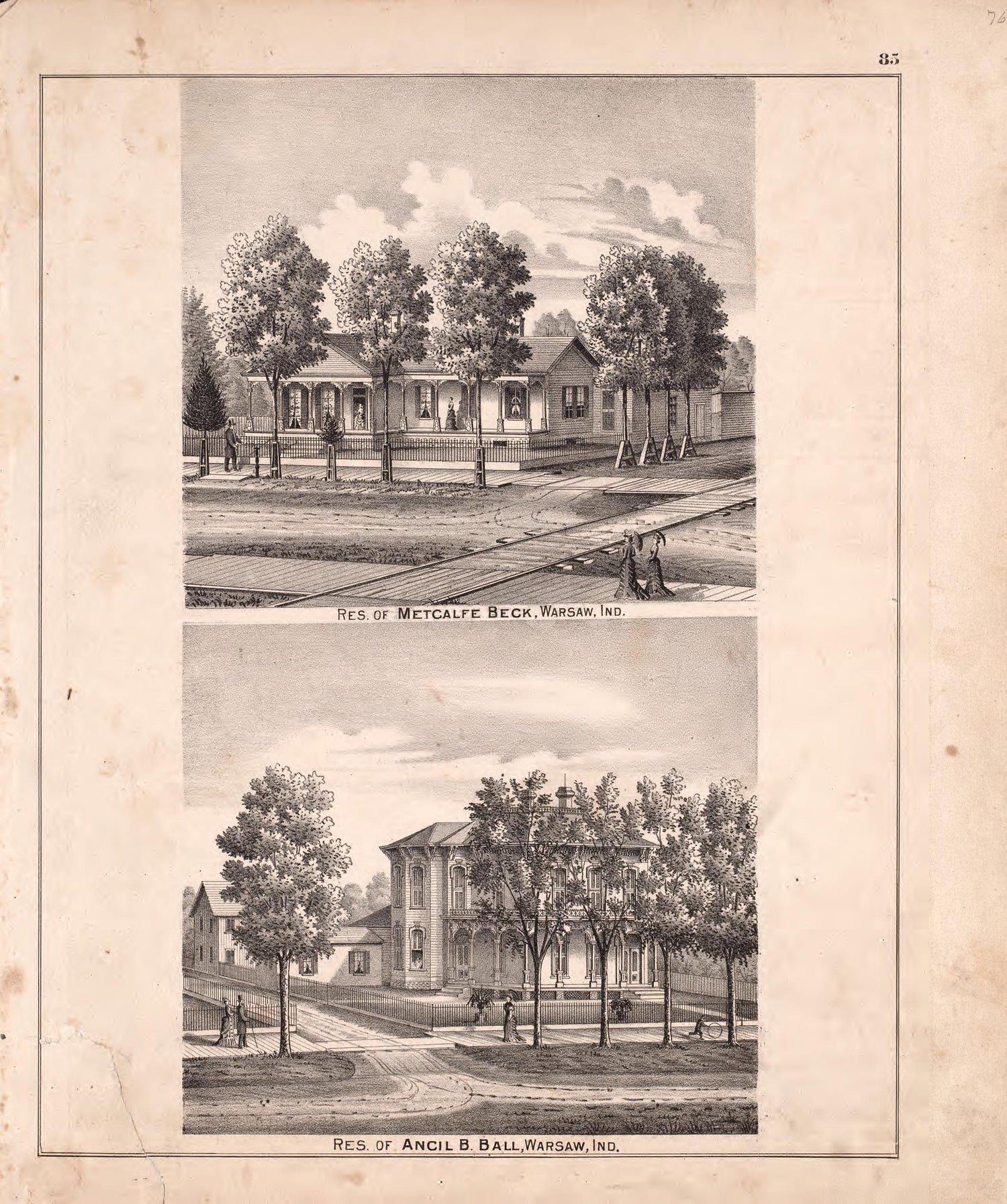 Multiple Residence Sketches (continued) from Combination Atlas Map of Kosciusko County, Indiana 1879 by Relic Map Company